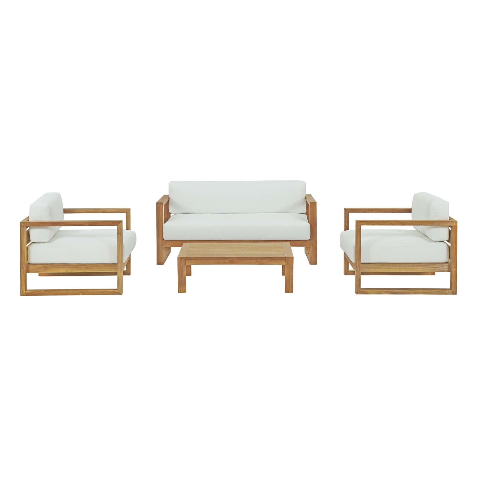 Upland 4 Piece Outdoor Patio Teak Set - Natural White