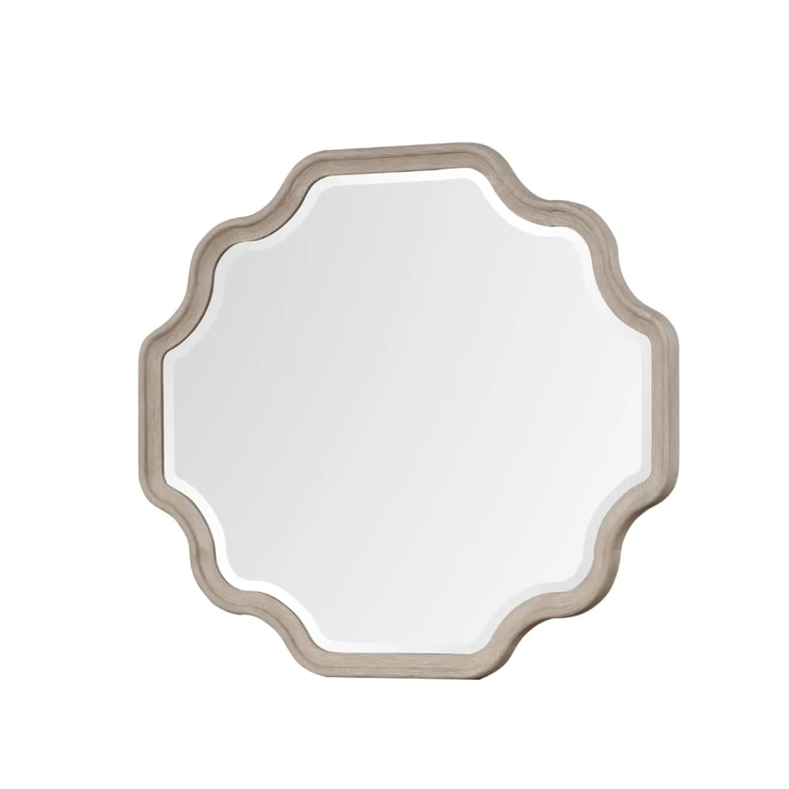 Fea Dresser Mirror, Natural Oak Brown Solid Wood, Scallop Edges, 40x47