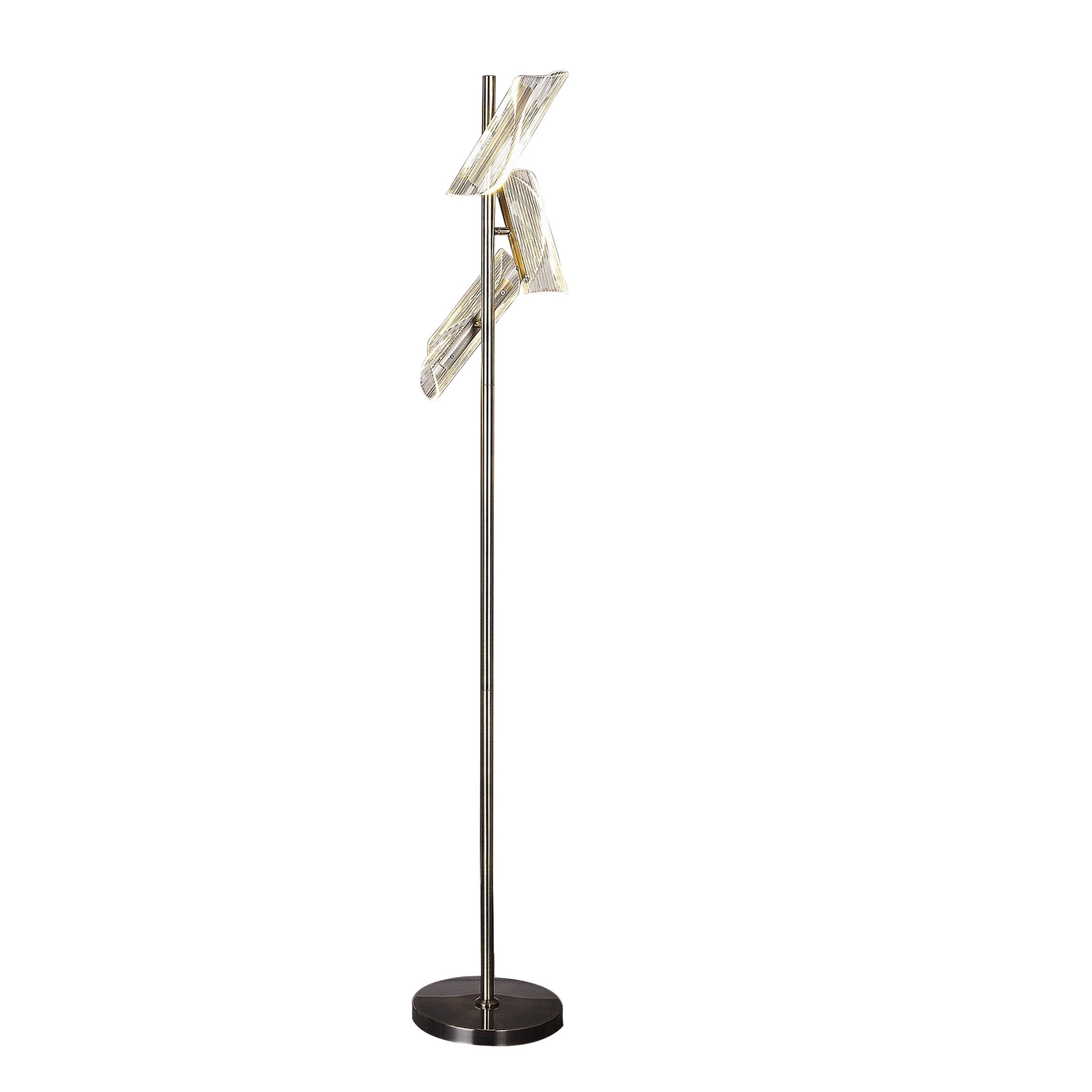 Spark 62 Inch Floor Lamp, 3 Cylindrical Glass Shades, Antique Brass, Gold