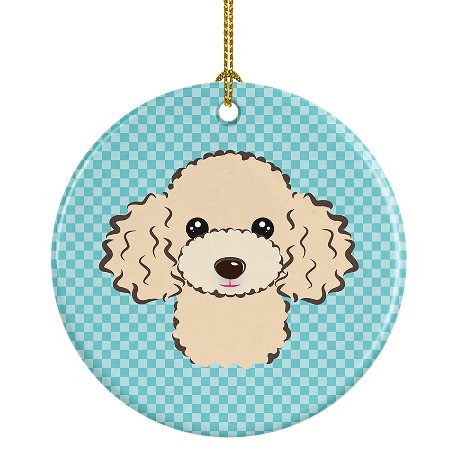 Checkerboard Blue Buff Poodle Ceramic Ornament BB1196CO1