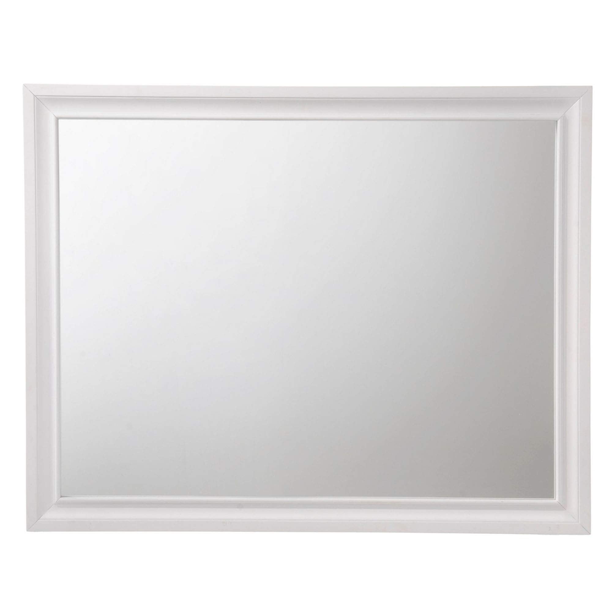 Wooden Rectangular Wall Mirror with Beveled Edges, White