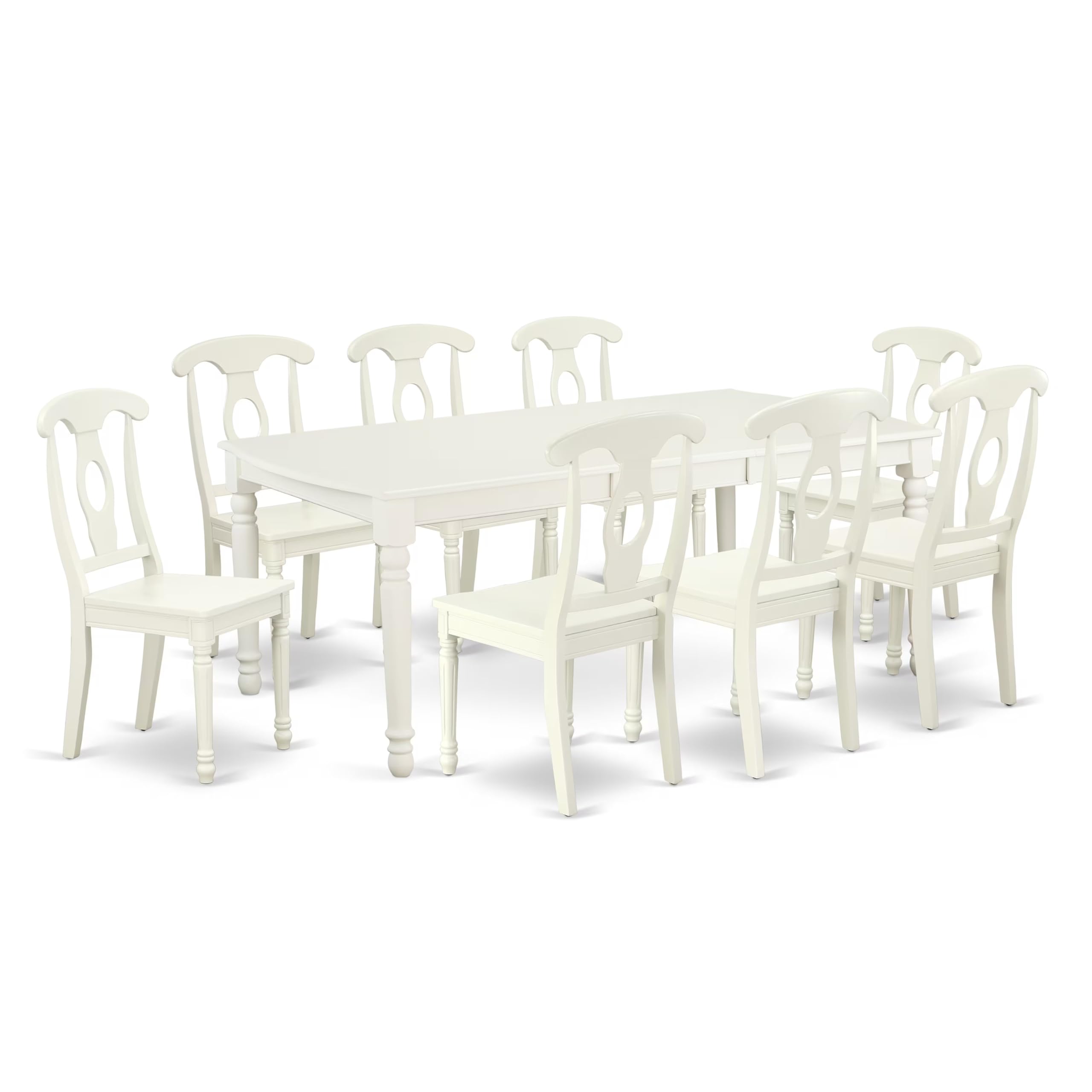 DOKE9-LWH-W 9PC Rectangular 60/78 inch Table with 18 In Leaf and 8 Panel Back Chairs