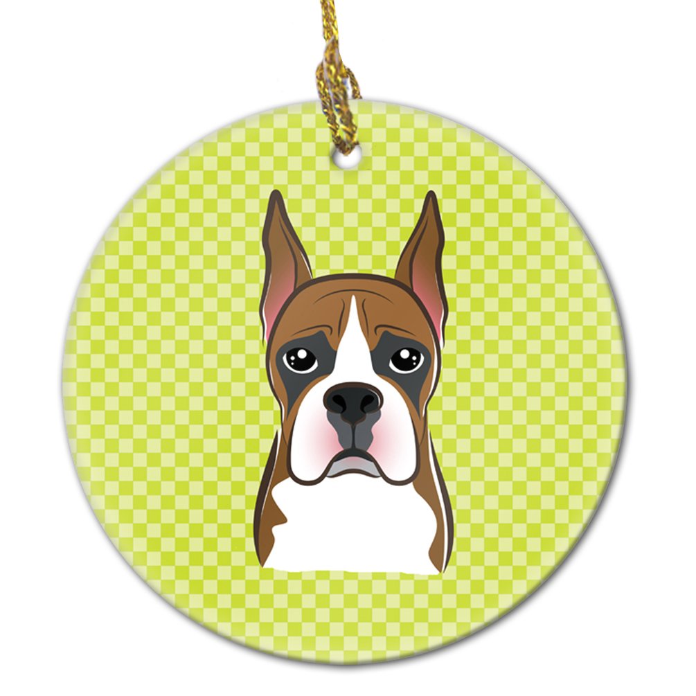 Checkerboard Lime Green Boxer Ceramic Ornament BB1285CO1
