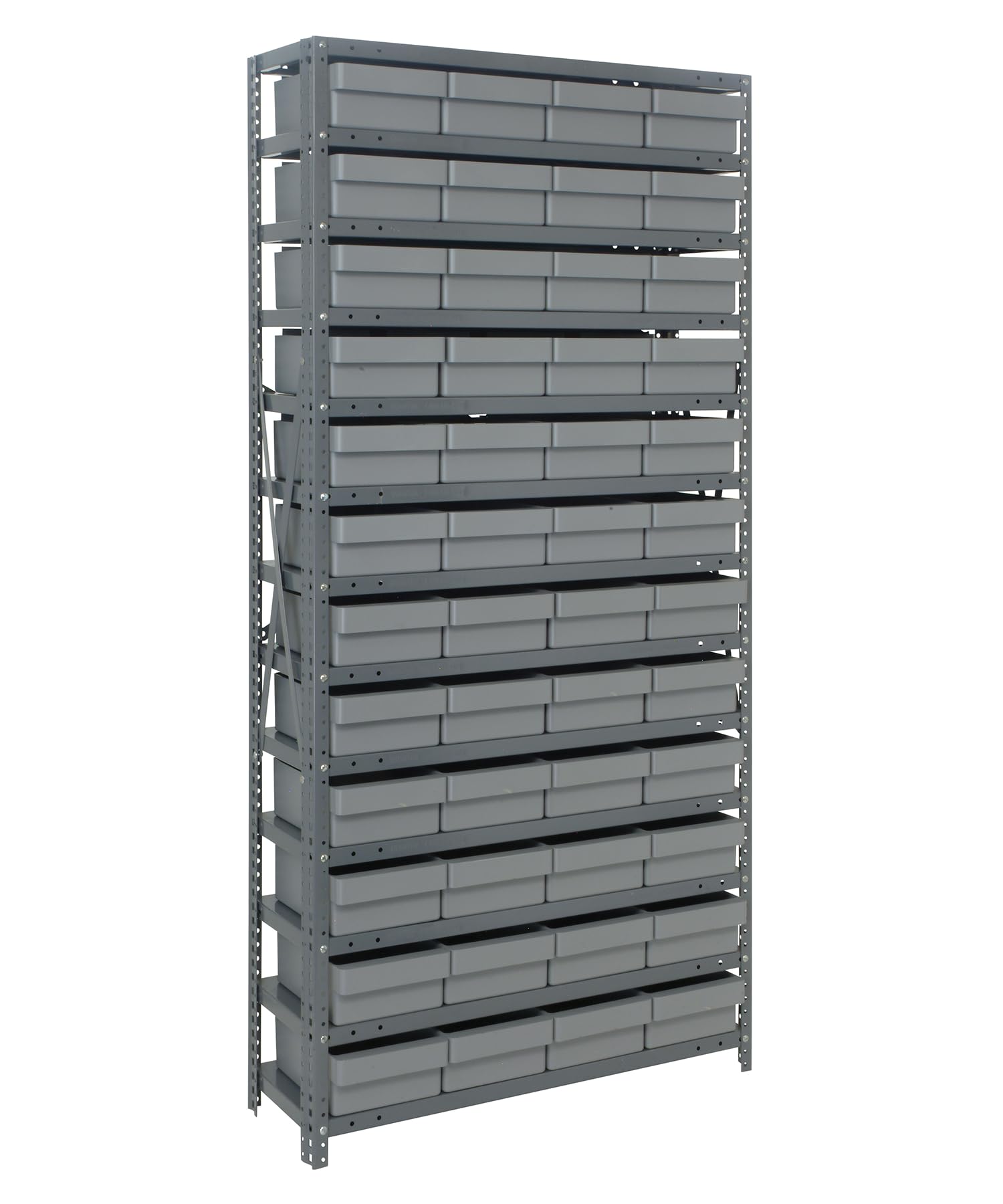 13 Shelf Open Unit W/48 Gray Bins