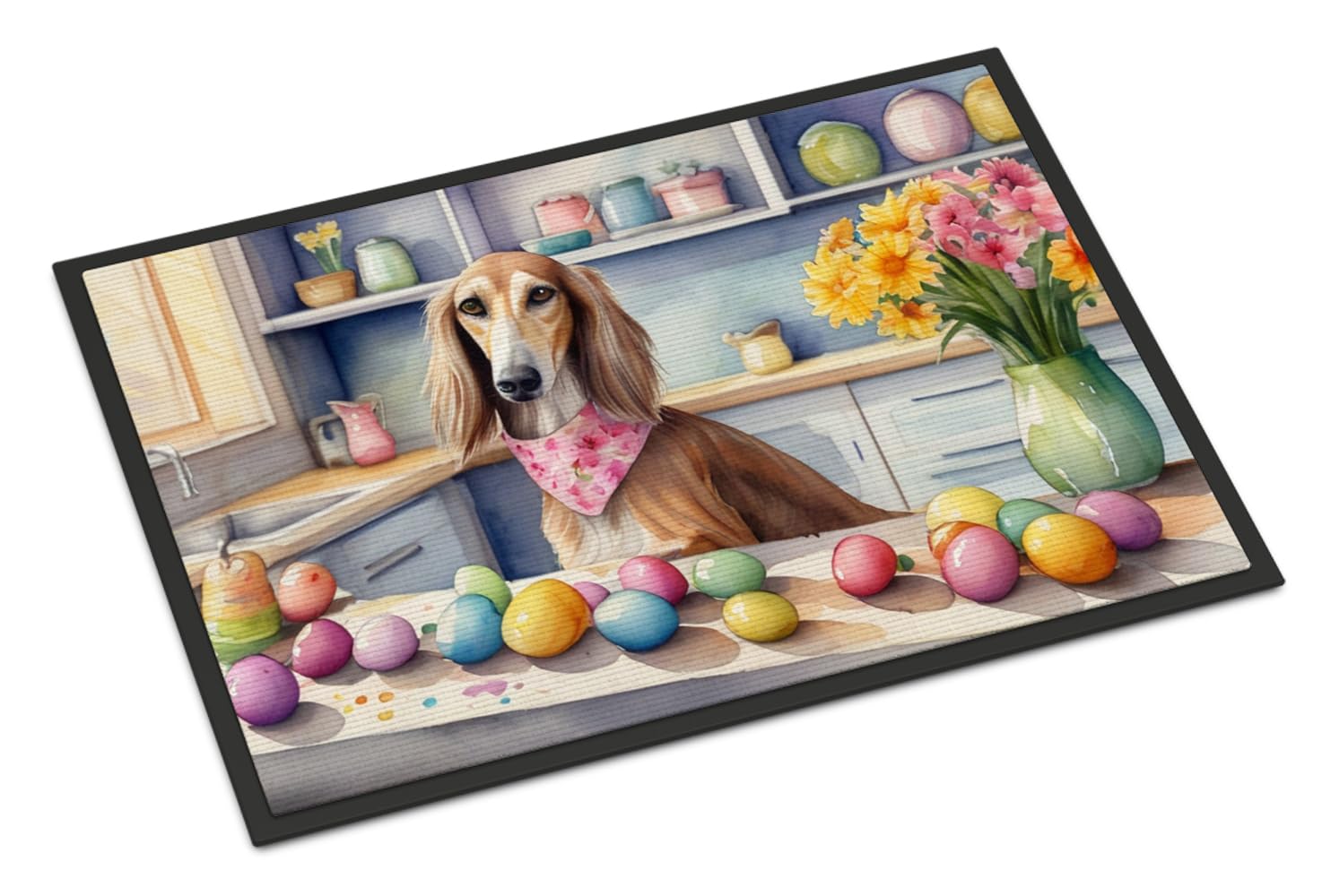 Carolines Treasures DAC6889MAT Decorating Easter Saluki Doormat Front Door Mat Indoor Outdoor Rugs for Entryway, Non Slip Washable Low Pile, 18H X 27W