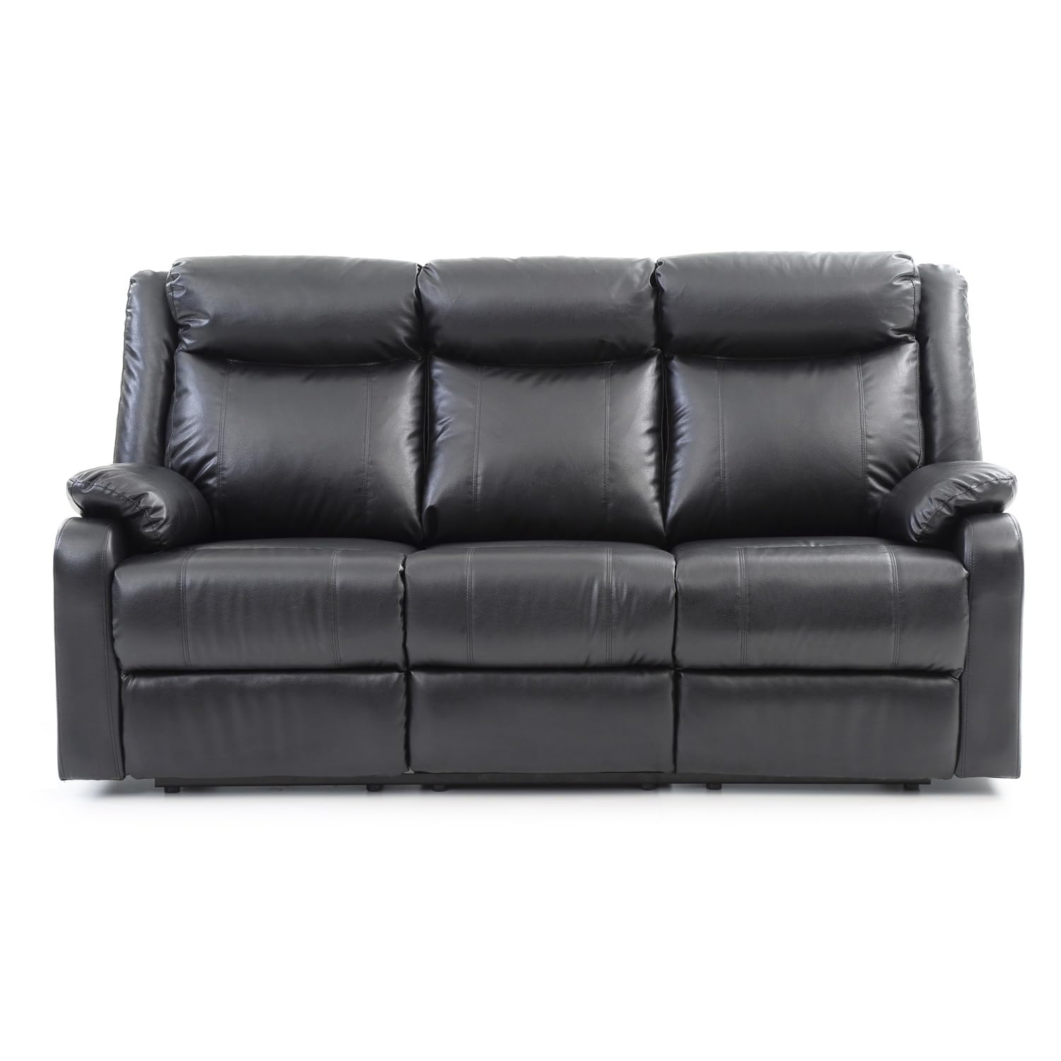 Ward 76 in. Black Faux leather 3-Seater Reclining Sofa with Pillow Top Arm