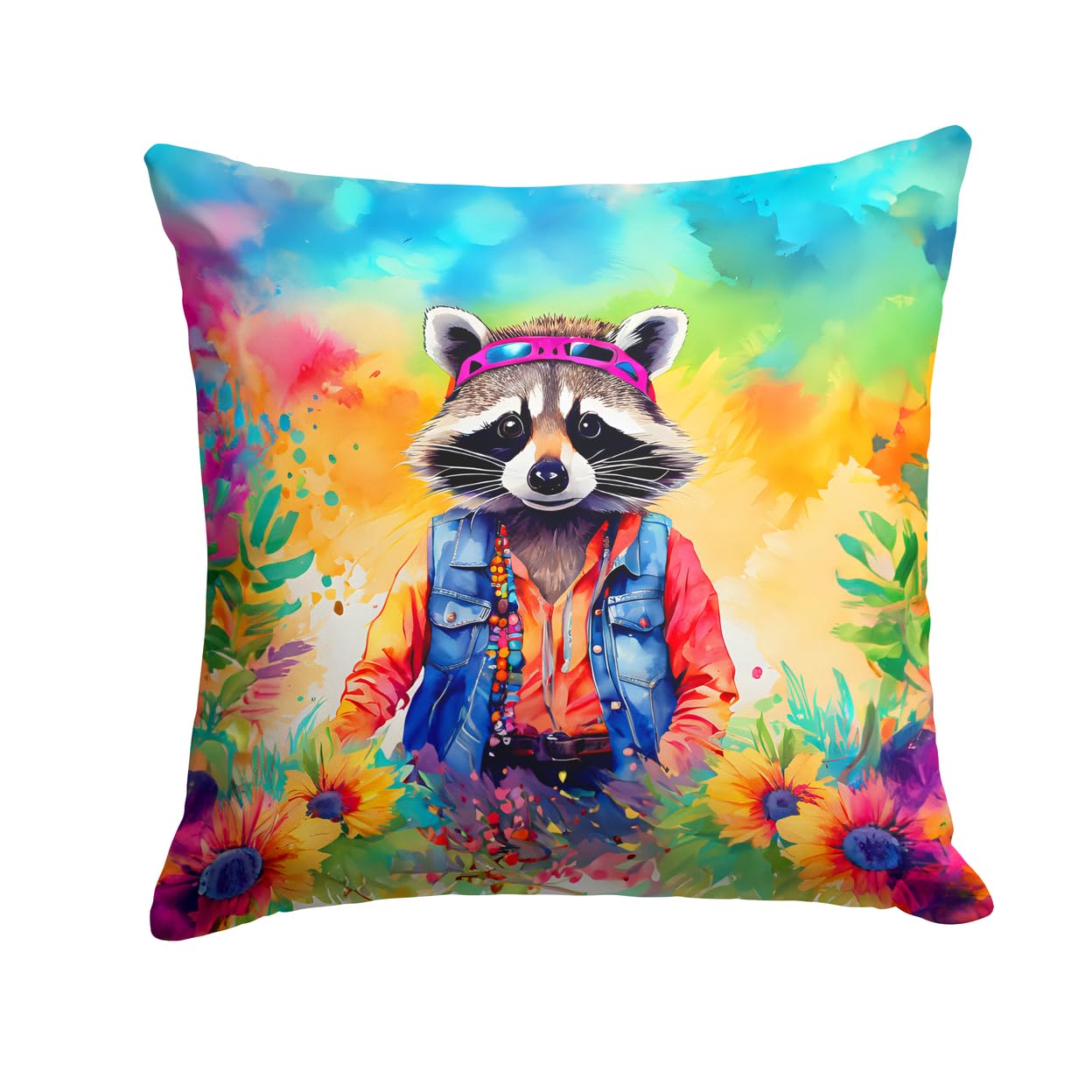 Hippie Animal Raccoon Throw Pillow