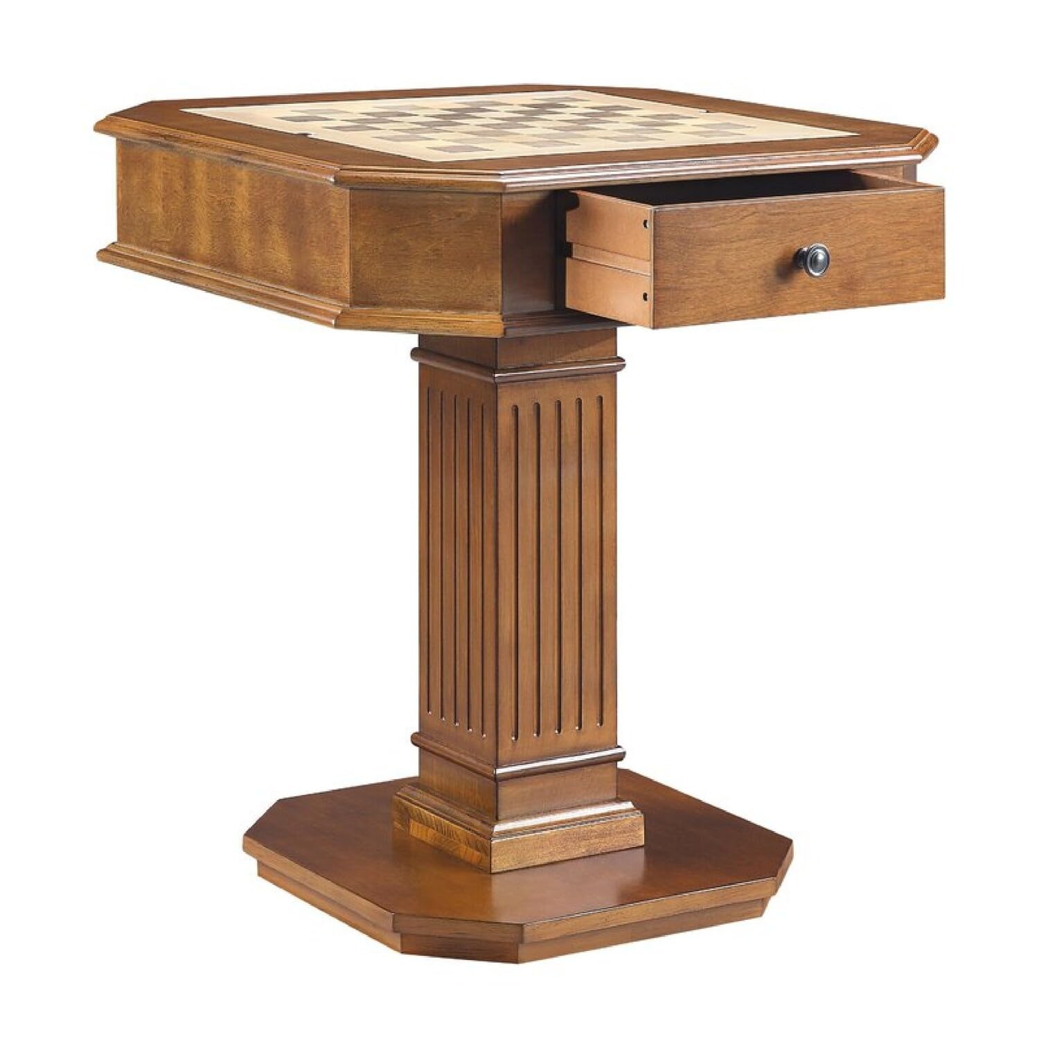 Susy 28 Inch Wood Reversible Board Game Table with Pedestal Stand, Walnut