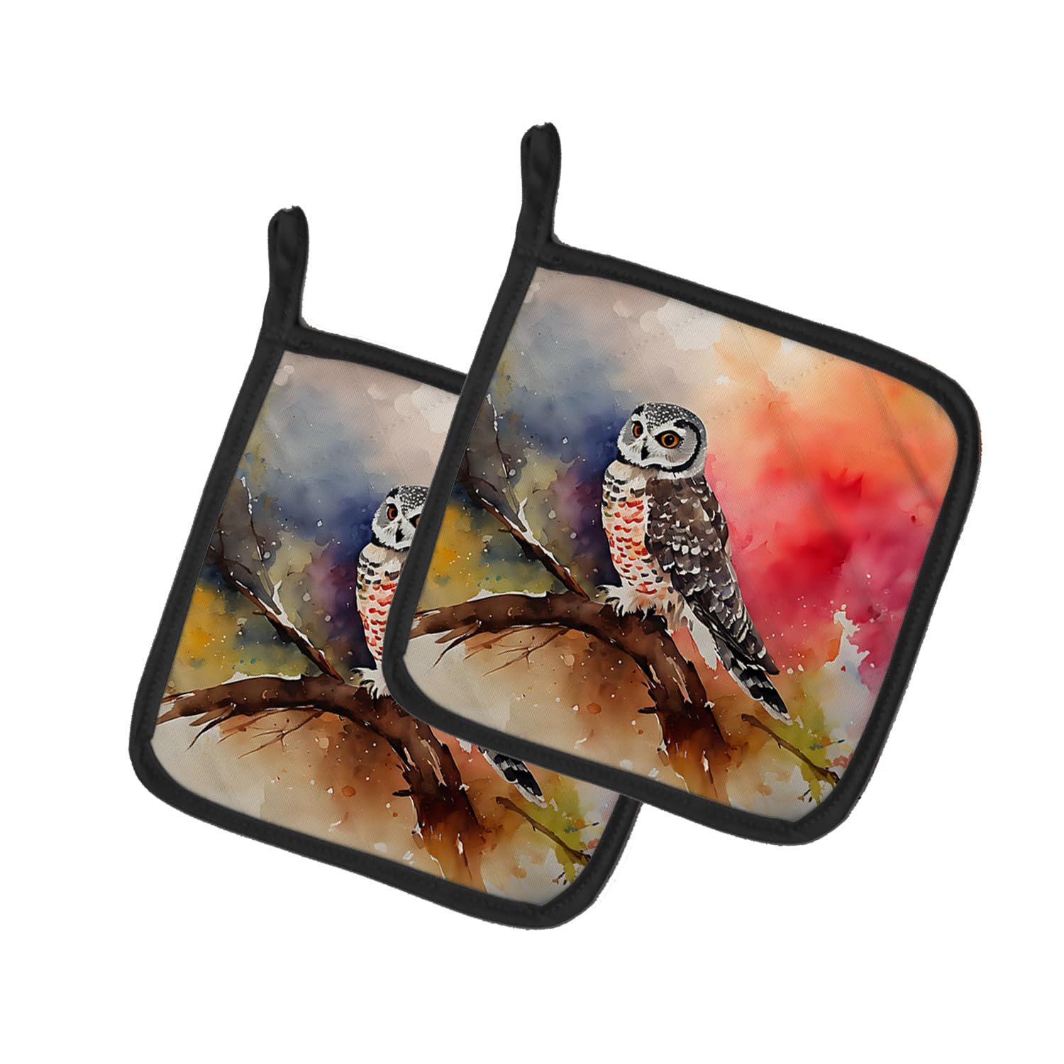 Northern Hawk Owl Pair of Pot Holders
