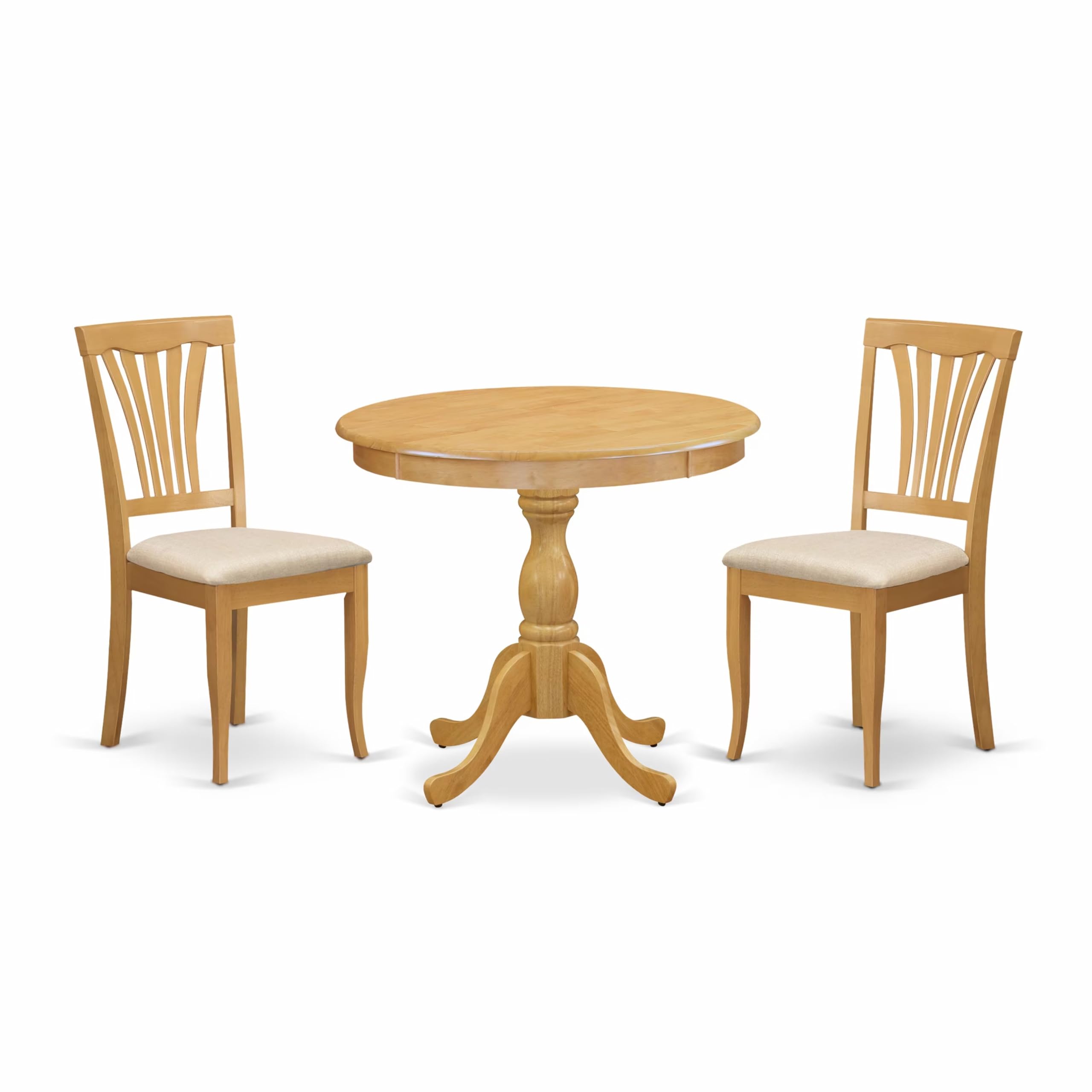 AMAV3-OAK-C 3 Piece Dining Room Set - 1 Kitchen Table and 2 Oak Linen Fabric Dinning Room Chairs - Oak Finish