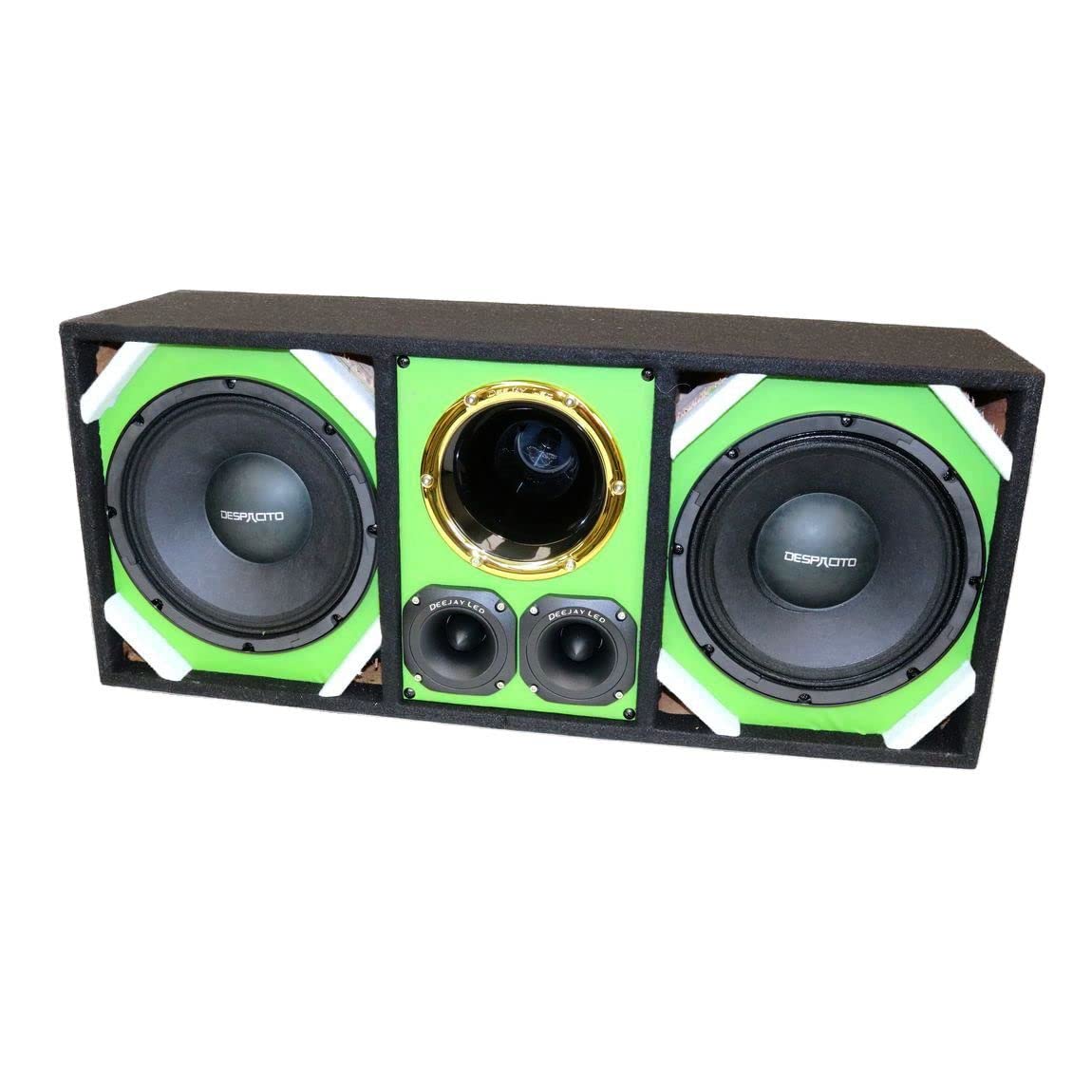 Loaded Box withTwo Despacito Heavy Duty 10-in Woofers One Horn and withTwo Bullet Tweeters GREEN