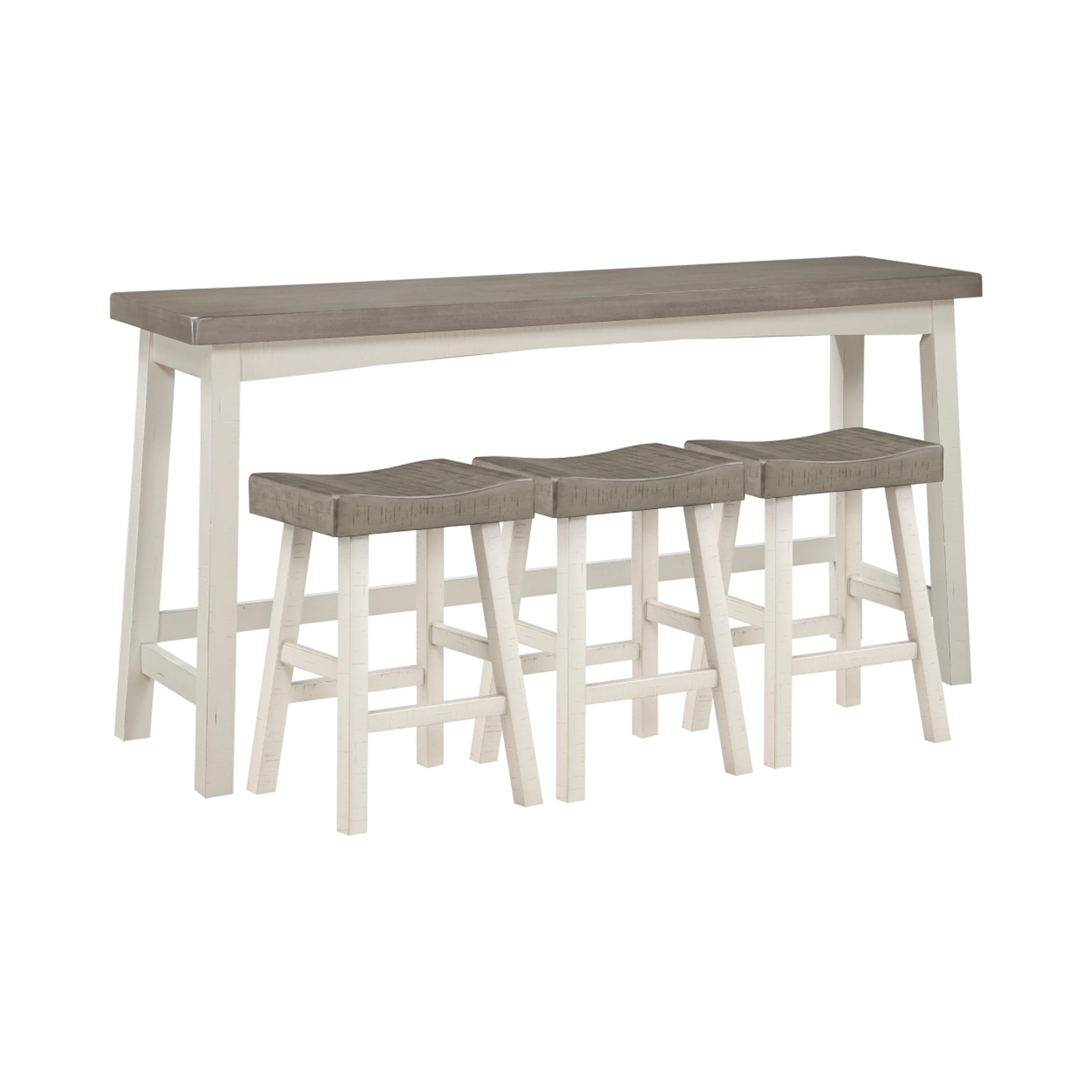Casy 4pc Counter Height Table Set, 3 Contour Stools, White Brown Wood