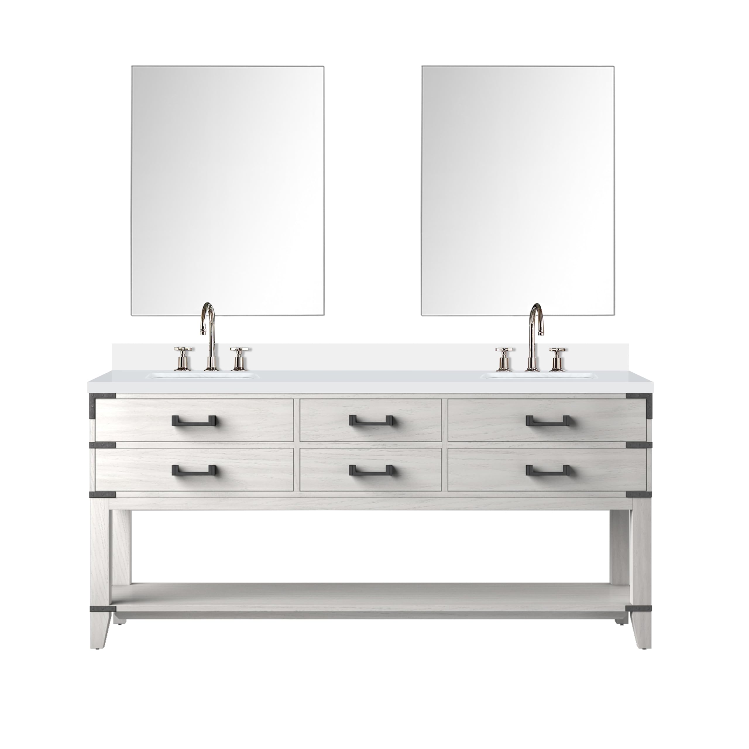 Norwalk 72 in W x 22 in D White Oak Double Bath Vanity, White Quartz Top, Faucet Set, and 34 in Mirrors