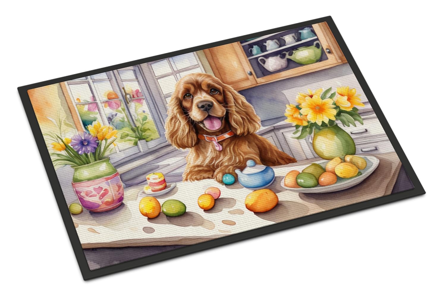 Carolines Treasures DAC6793JMAT Decorating Easter Cocker Spaniel Doormat Front Door Mat Indoor Outdoor Rugs for Entryway, Non Slip Washable Low Pile, 24H X 36W