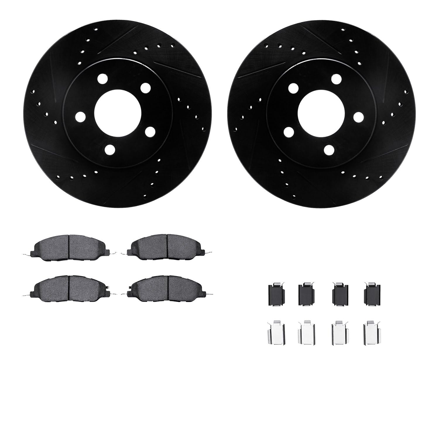 R1 Concepts Drilled and Slotted Black Disc Brake Rotor Set with Semi-Met Pads and Hardware WHYH1-54198