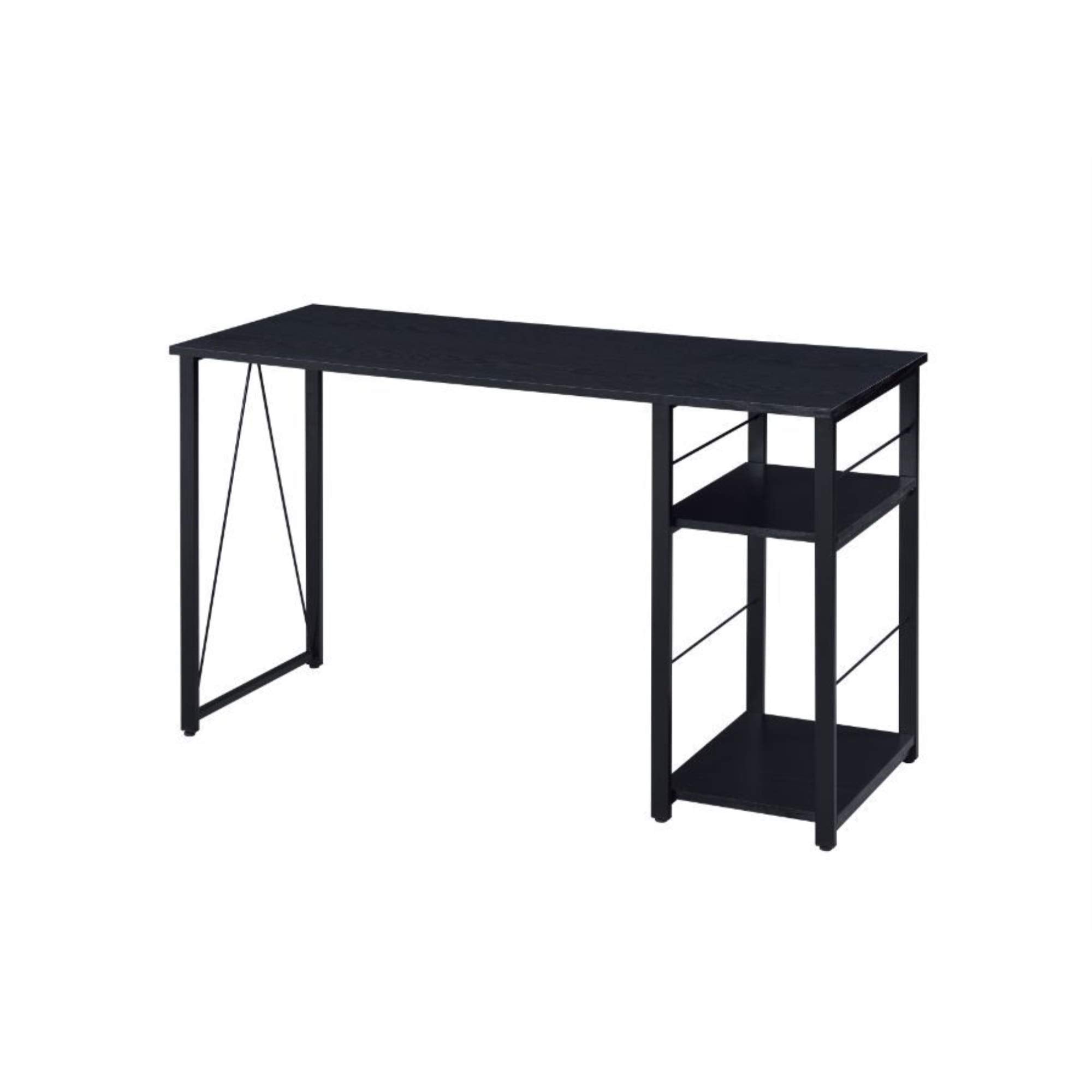 Casafoyer Vadna Wooden Top 2-Shelf Writing Desk with Open Metal Base in Black