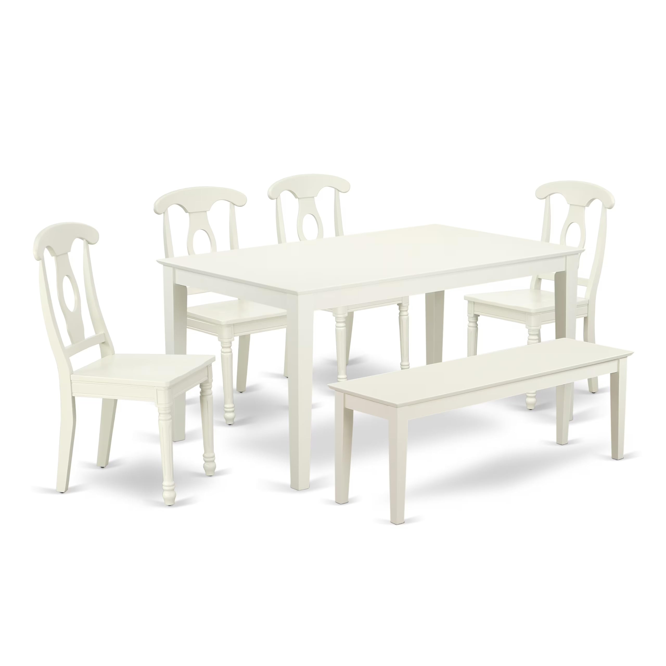 CAKE6-LWH-W 6PC Rectangular 60 inch Table and 4 Panel Back Chairs plus 1 bench