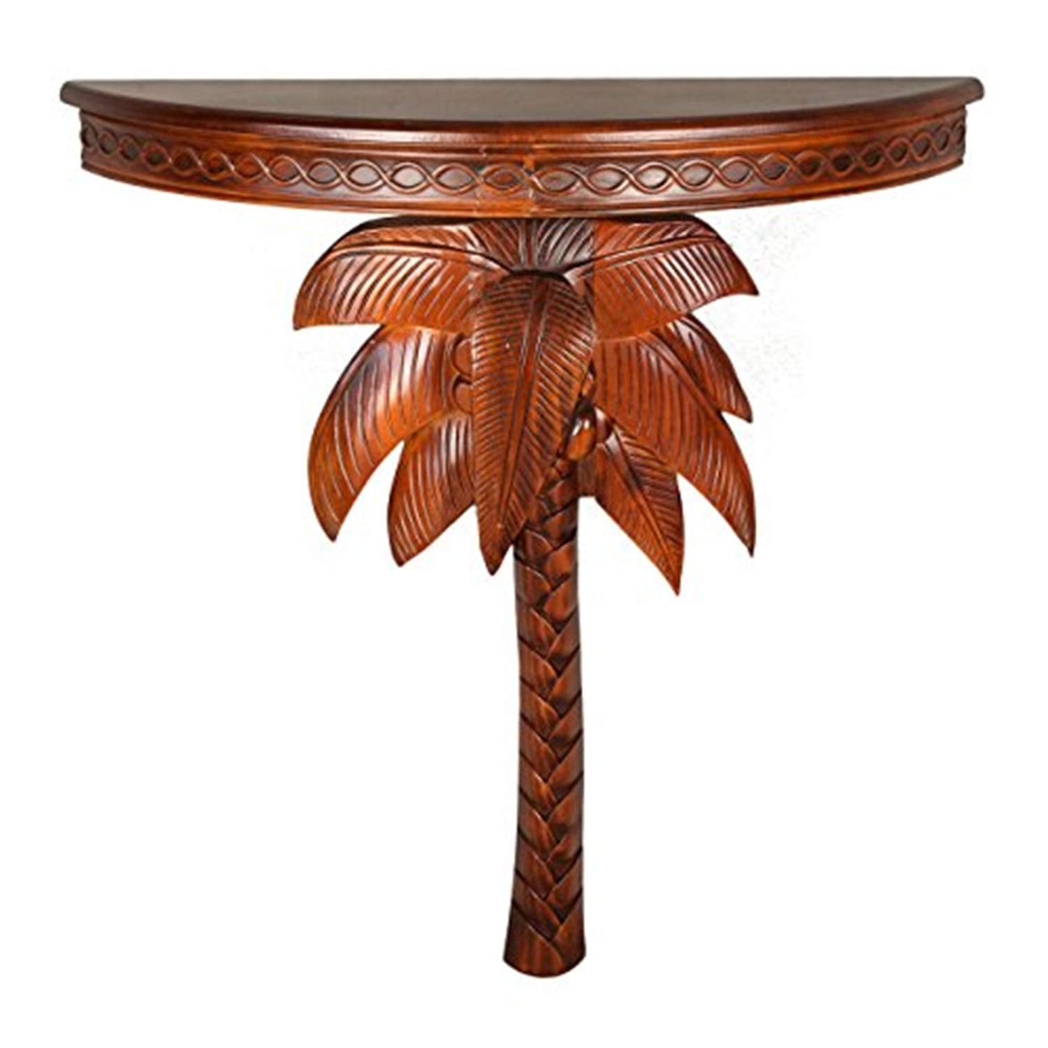 Windsor Carved Wood Palm Tree Console Table - Walnut