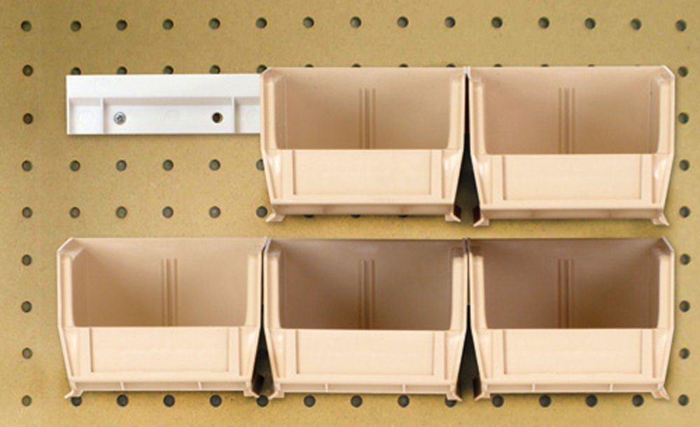 Hang-n-Stack Bin,  package, includes: (6) 7-3/8L x 4-1/8?? x 3?? (QUS220) ivory bin and (2) bin rails