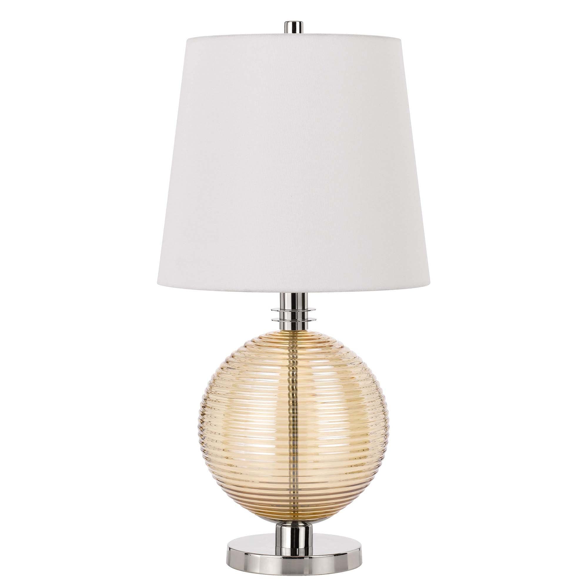 Table Lamp with Textured Glass Ball Accent, White and Chrome