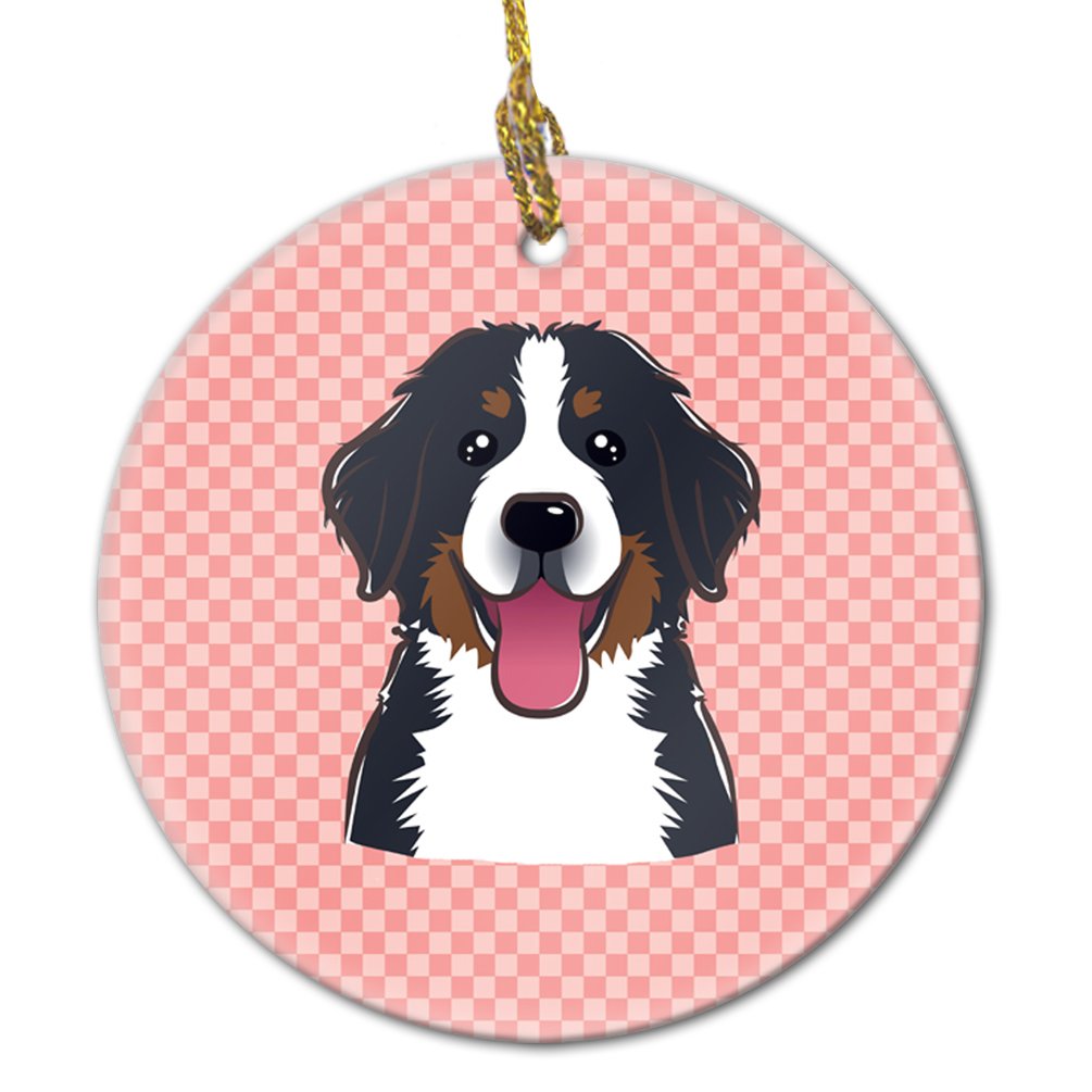 Checkerboard Pink Bernese Mountain Dog Ceramic Ornament BB1237CO1