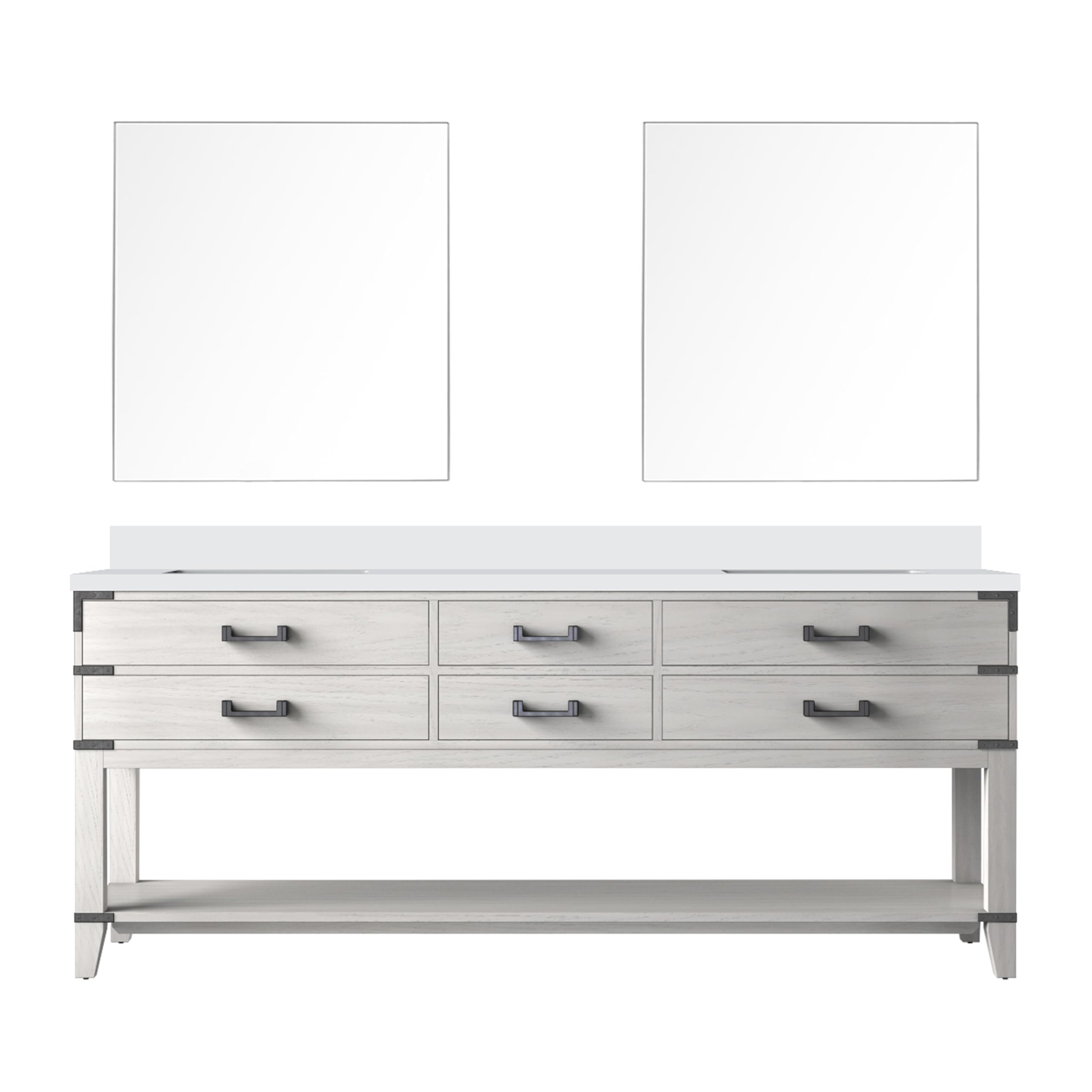 Norwalk 80 in W x 22 in D White Oak Double Bath Vanity, White Quartz Top, and 36 in Mirrors