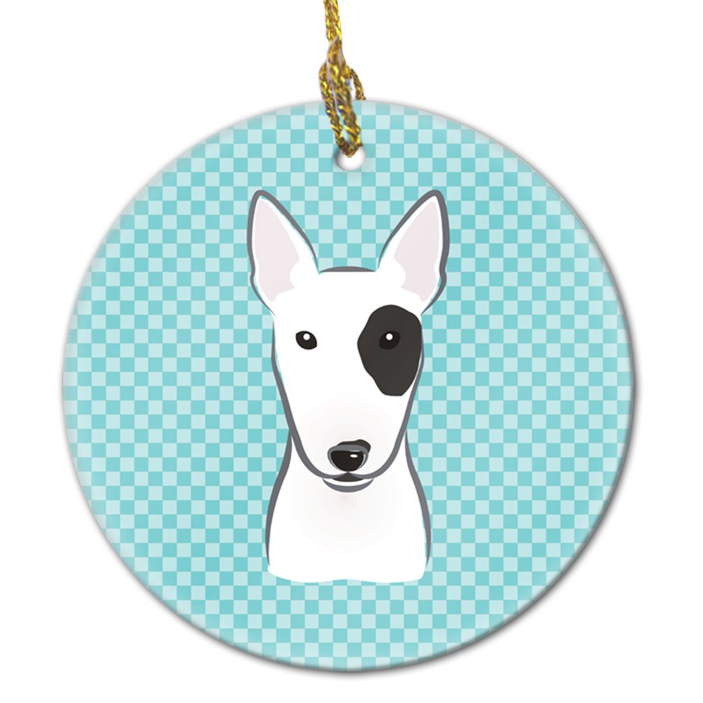 Checkerboard Blue Bull Terrier Ceramic Ornament BB1147CO1