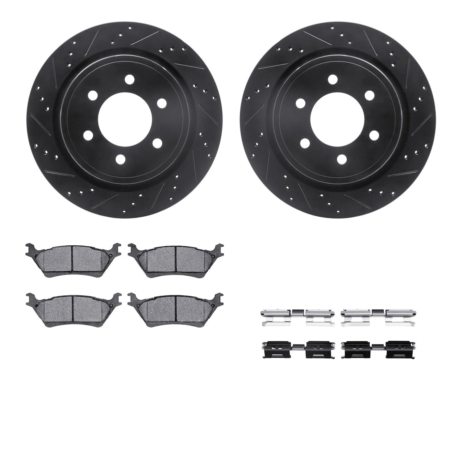 R1 Concepts Drilled and Slotted Black Disc Brake Rotor Set with Semi-Met Pads and Hardware WHYH1-54208