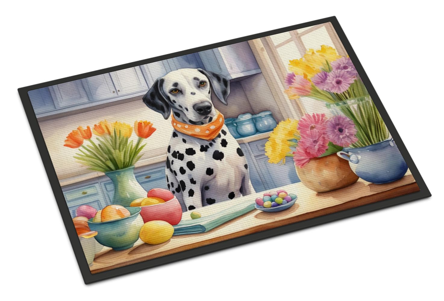 Carolines Treasures DAC6801MAT Decorating Easter Dalmatian Doormat Front Door Mat Indoor Outdoor Rugs for Entryway, Non Slip Washable Low Pile, 18H X 27W