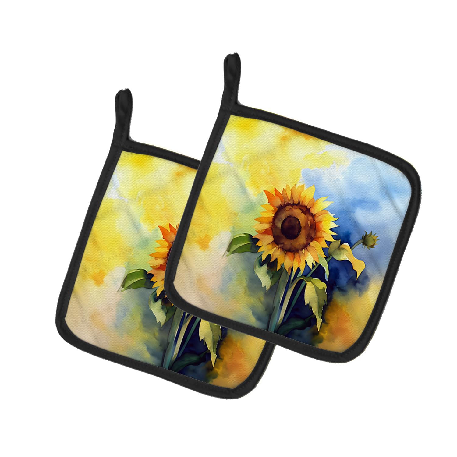Sunflowers in Watercolor Pair of Pot Holders