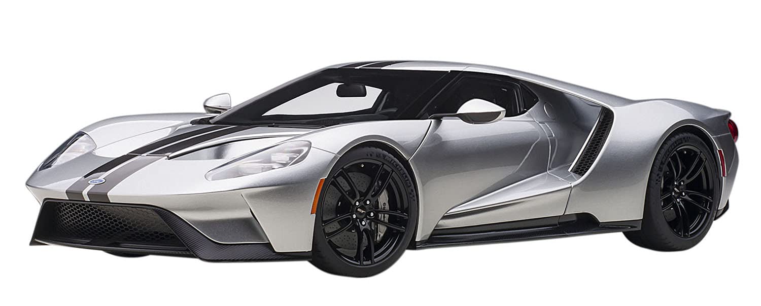 2017 Ford GT Ingot Silver Metallic with Black Stripes 1/12 Model Car by Autoart