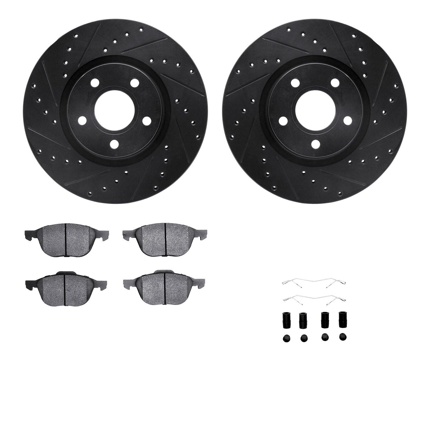 R1 Concepts Drilled and Slotted Black Disc Brake Rotor Set with Semi-Met Pads and Hardware WHYH1-54167
