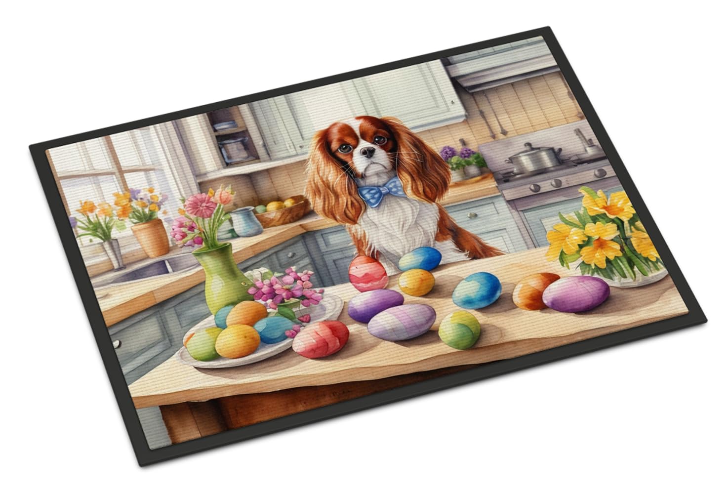 Carolines Treasures DAC6785JMAT Decorating Easter Cavalier Spaniel Doormat Front Door Mat Indoor Outdoor Rugs for Entryway, Non Slip Washable Low Pile, 24H X 36W