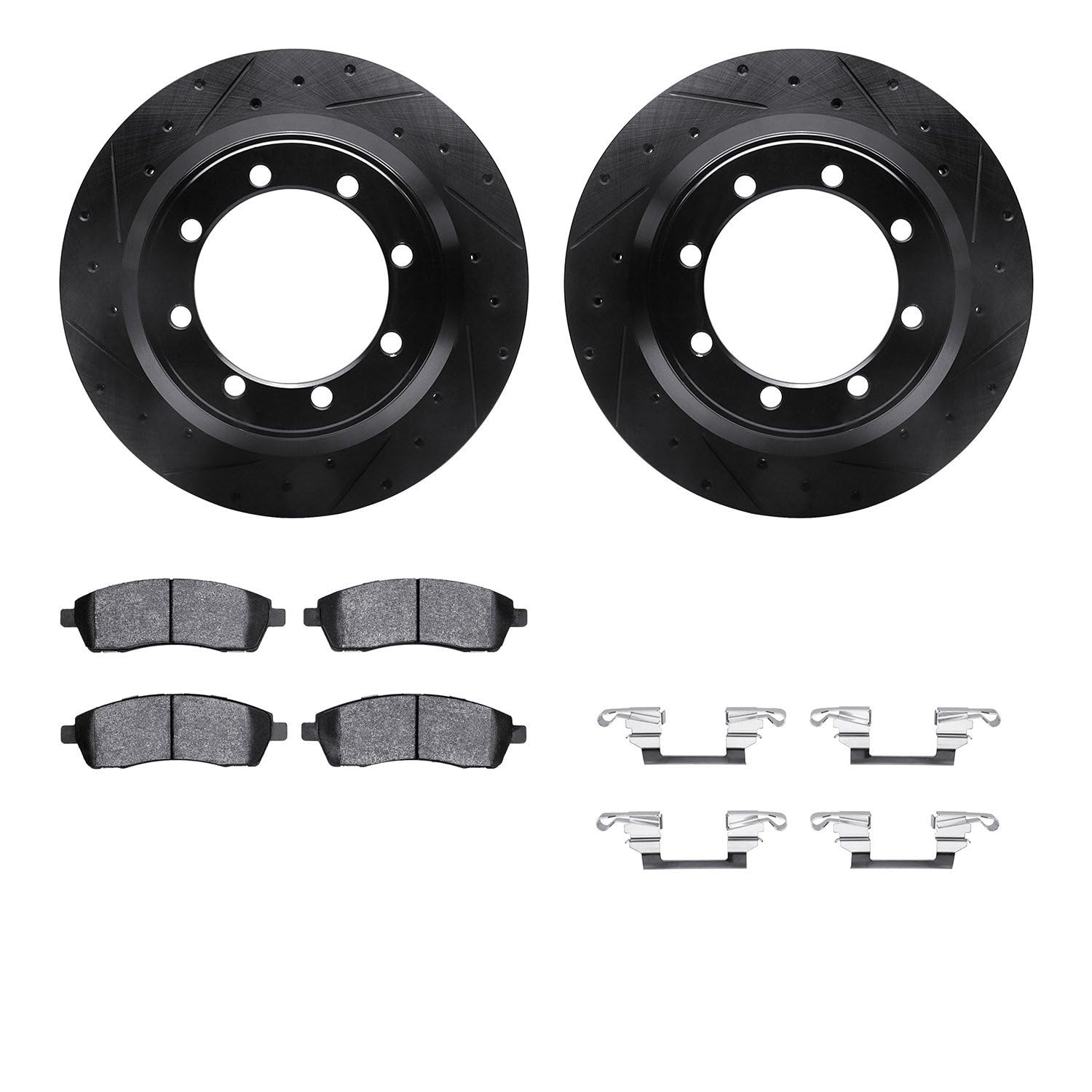 R1 Concepts Drilled and Slotted Black Disc Brake Rotor Set with Semi-Met Pads and Hardware WHYH1-54130