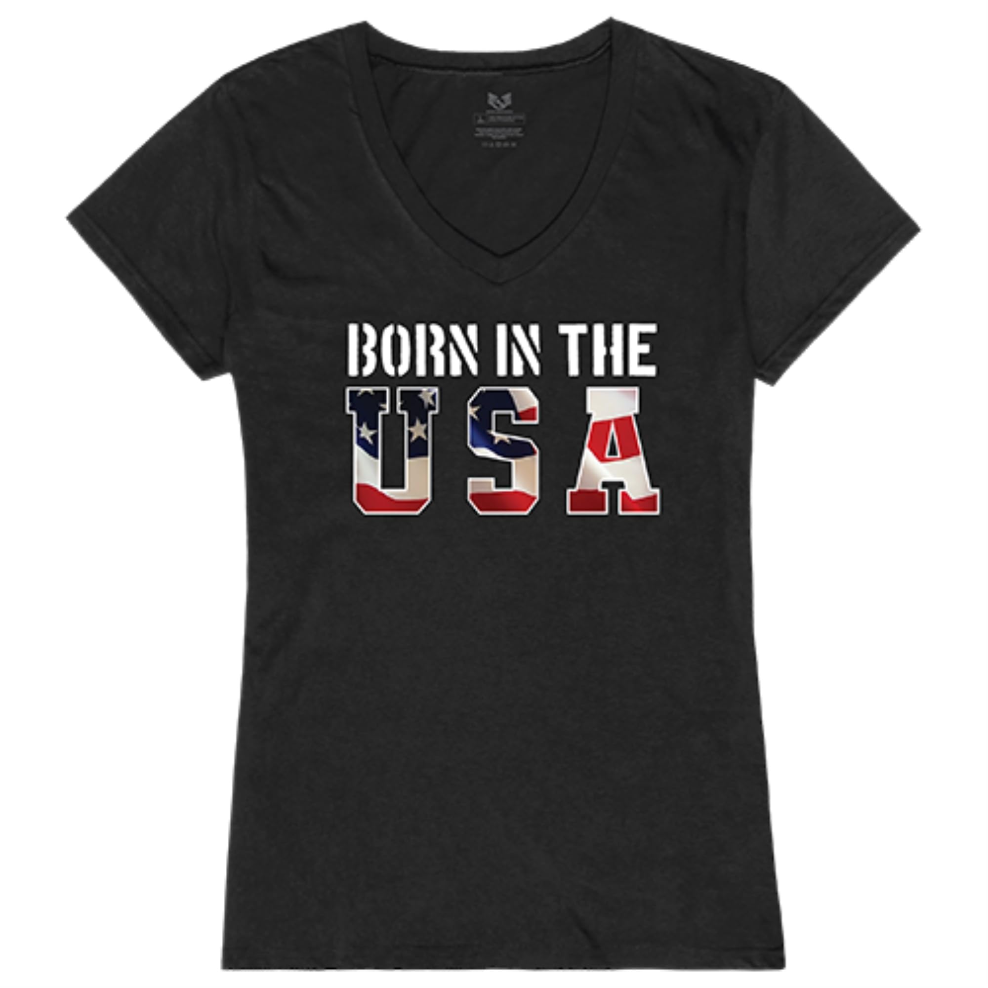 Graphic V-Neck, Born in the US, Black, M