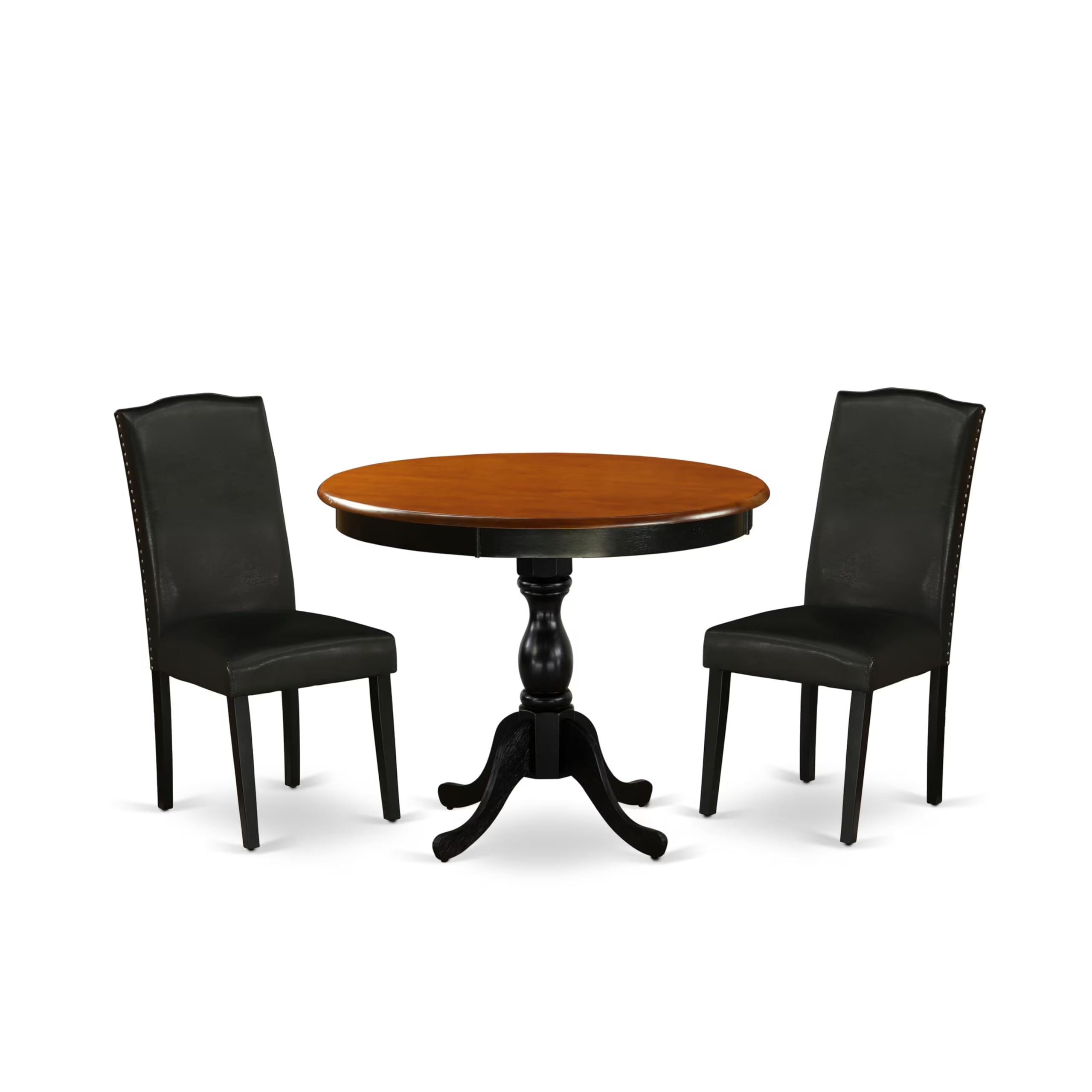 East West Furniture AMFL5-BCH-21 5-Piece Wooden Dining Set Consists of a Kitchen Dining Table and 4 Blue Linen Fabric Dining Room Chairs with High Back - Black Finish