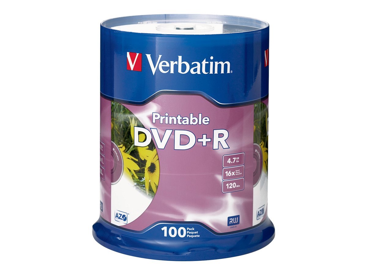 100PK DVD+R 16X 4.7GB WHITE INKJET PRINTABLE SPINDLE