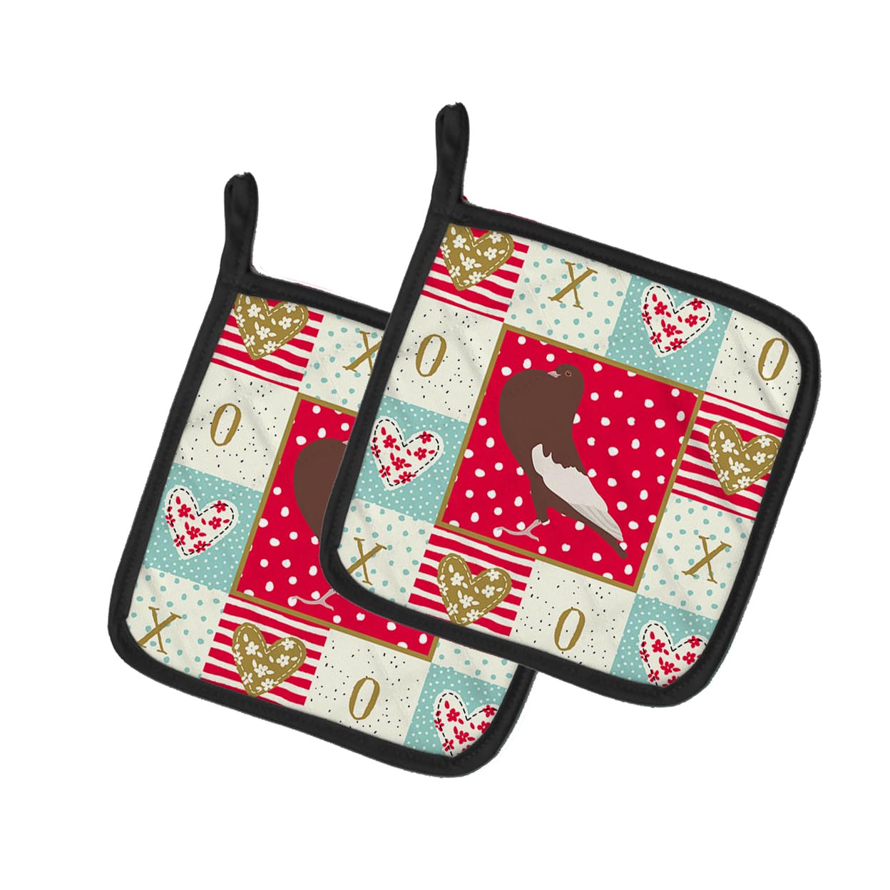 English Pouter Pigeon Love Pair of Pot Holders
