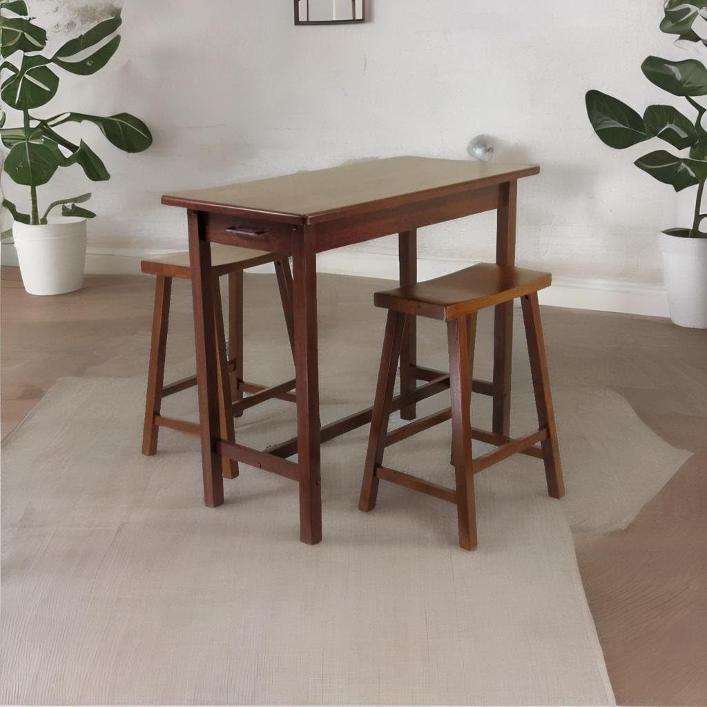 Casafoyer Compact Kitchen Island Table Set with 2 Drawers & Saddle Seat Stools