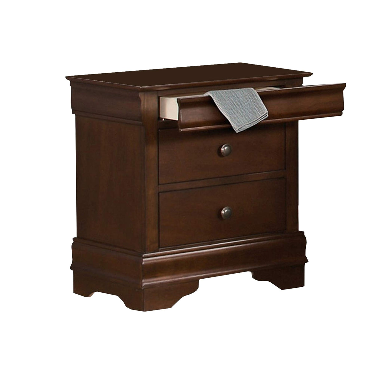 Benzara Bm181832 Wooden Nightstand With Hidden Drawer, Cherry Brown