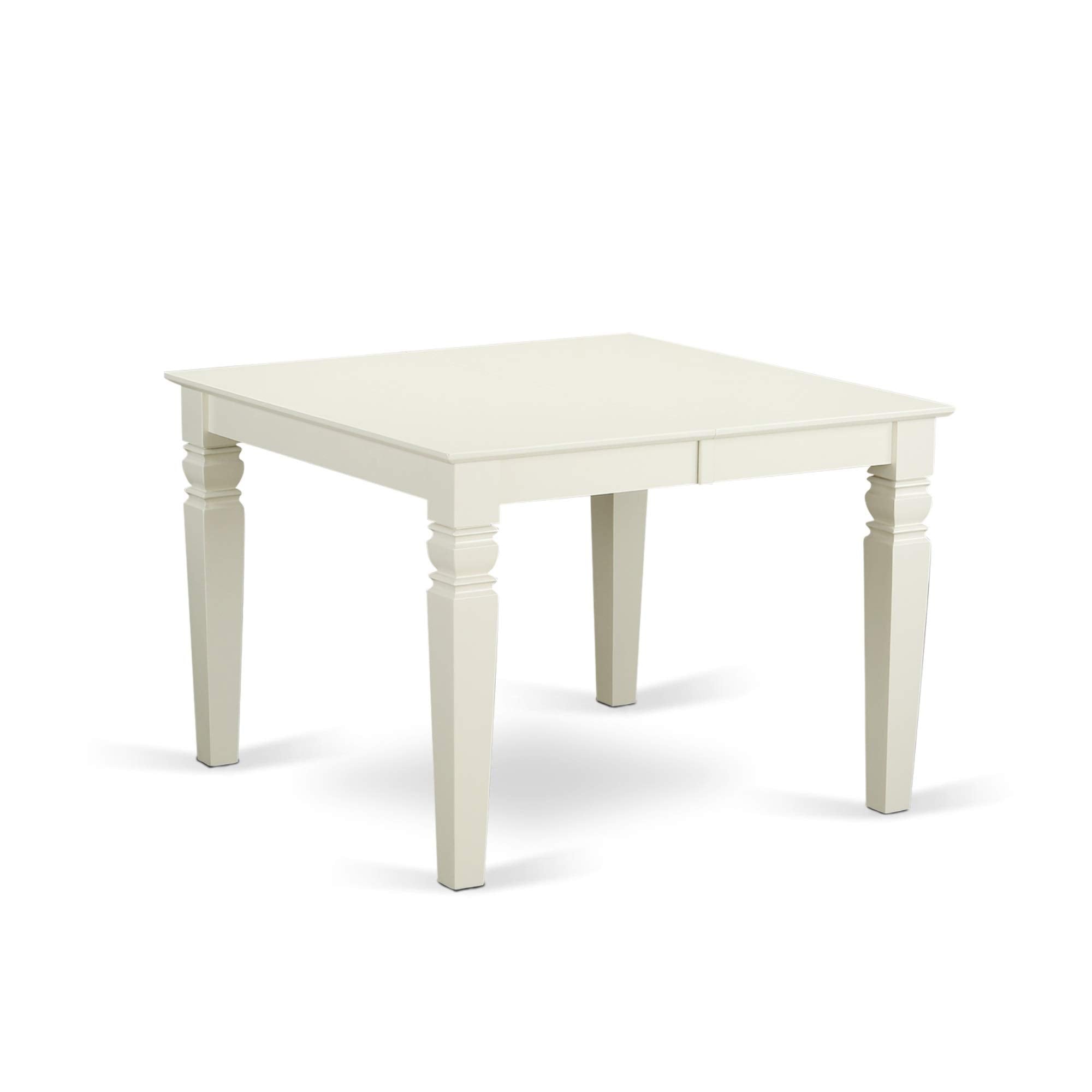 Casafoyer WEAB5-LWH-02 5 Piece Room Set Includes a Rectangle Wooden Table with  Leaf and 4 Light Beige Fabric Parson Dining Chairs, 42x60 Inch, Linen White