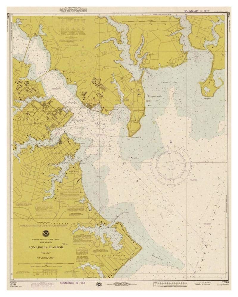 Nautical Chart - Annapolis Harbor ca. 1975 - Sepia Tinted-Paper Art-37x46”