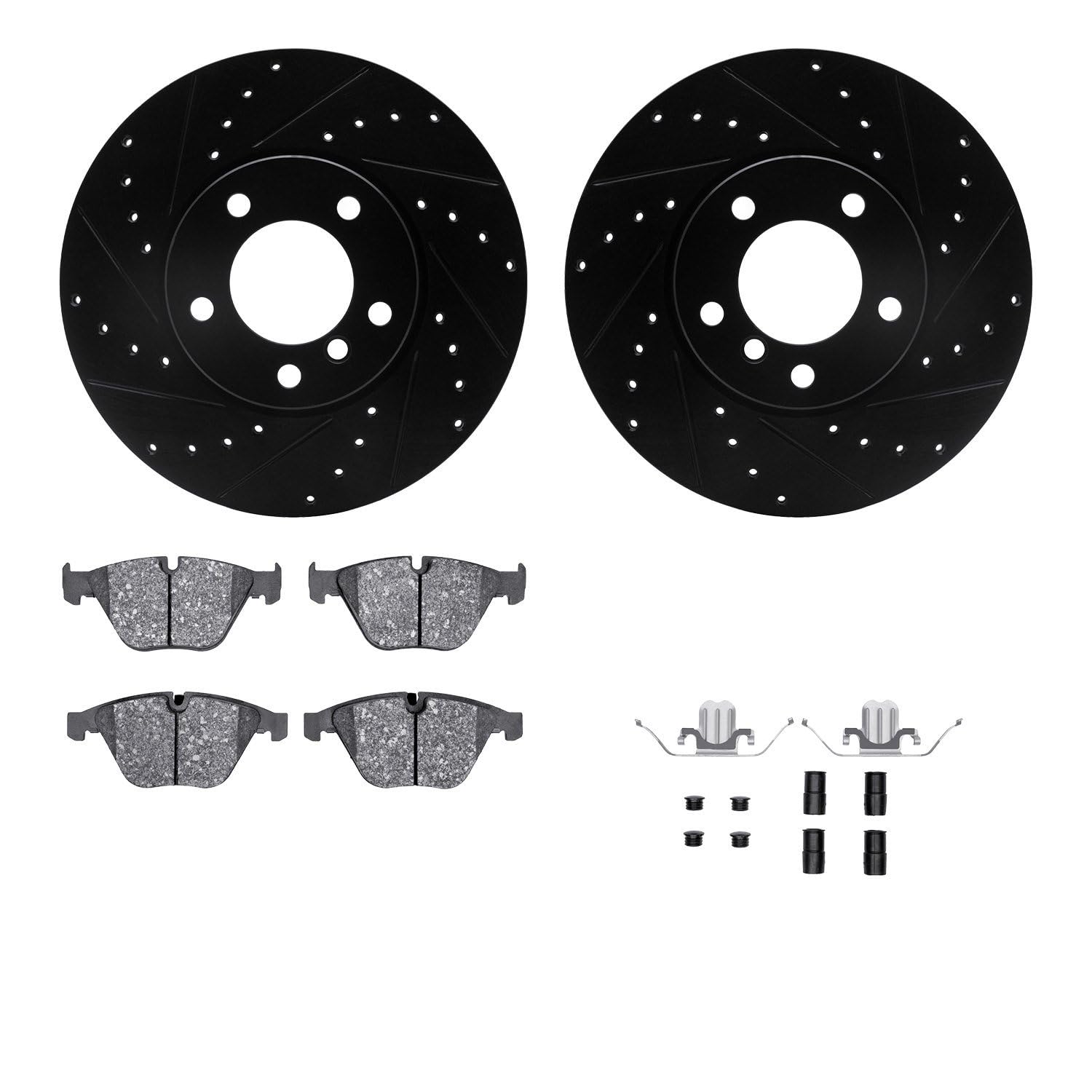 R1 Concepts Drilled and Slotted Black Disc Brake Rotor Set with Semi-Met Pads and Hardware WHYH1-31088