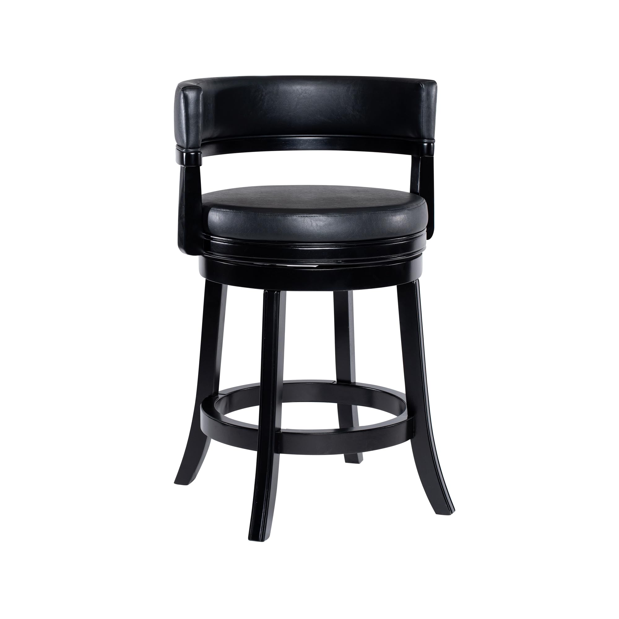 Bely Swivel Counter Stool Chair, Black Faux Leather Seat with Wood Legs