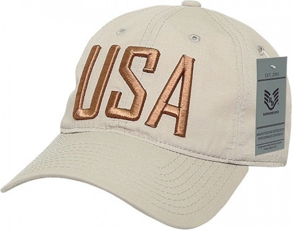 Relaxed Ripstop Cap, USA Text, Khaki