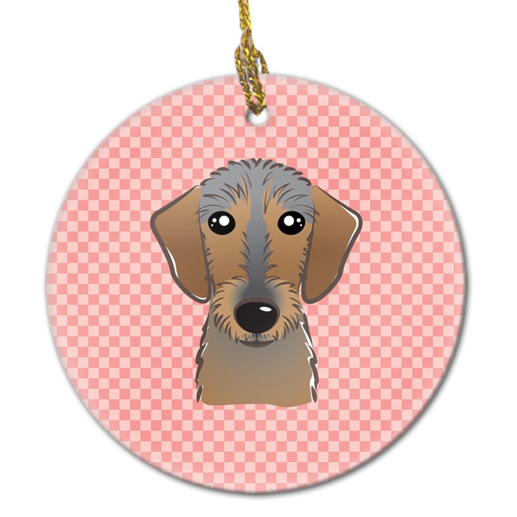 Checkerboard Pink Wirehaired Dachshund Ceramic Ornament BB1233CO1