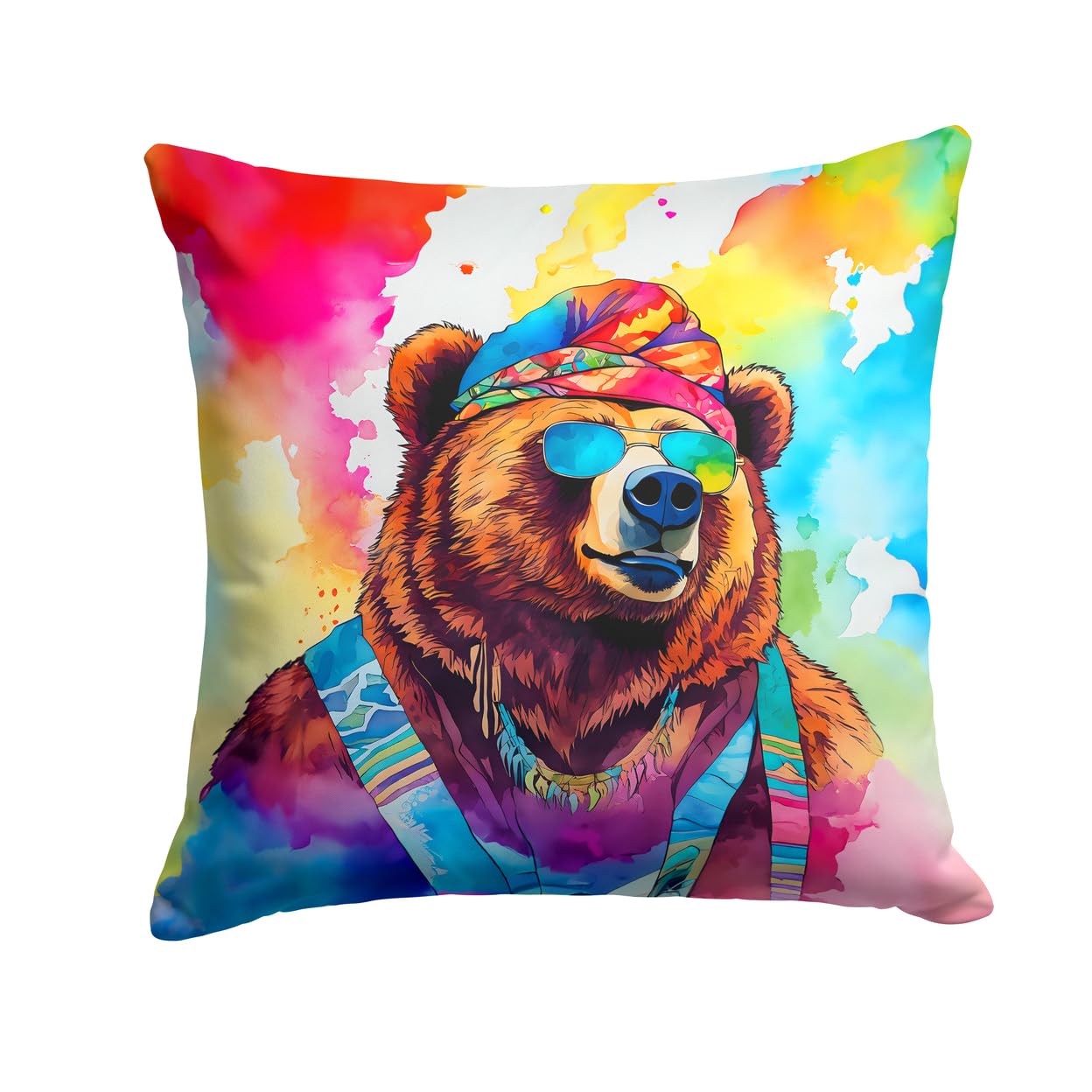Hippie Animal Grizzly Bear Throw Pillow