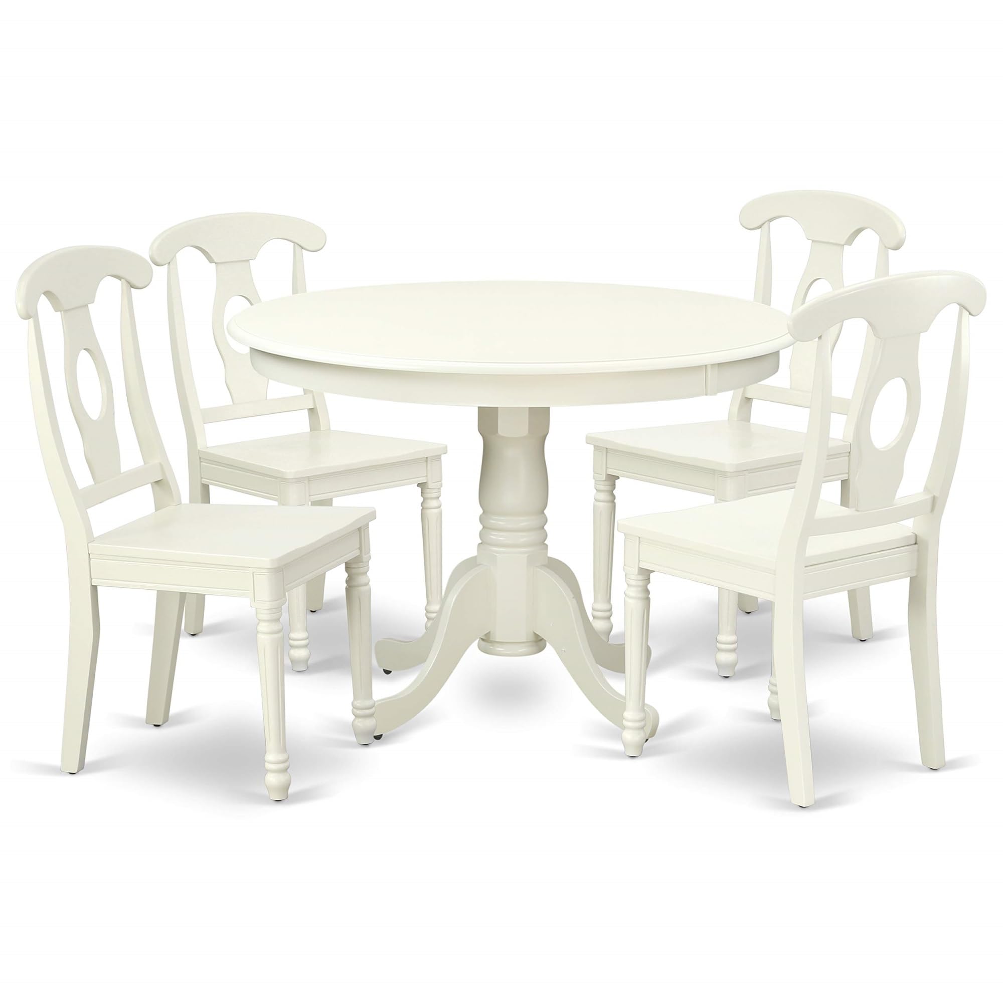 Casafoyer HLKE5-LWH-W 5 Piece Dining Room Table Set Includes a Round Kitchen Table with Pedestal and 4 Dining Chairs, 42x42 Inch, Linen White