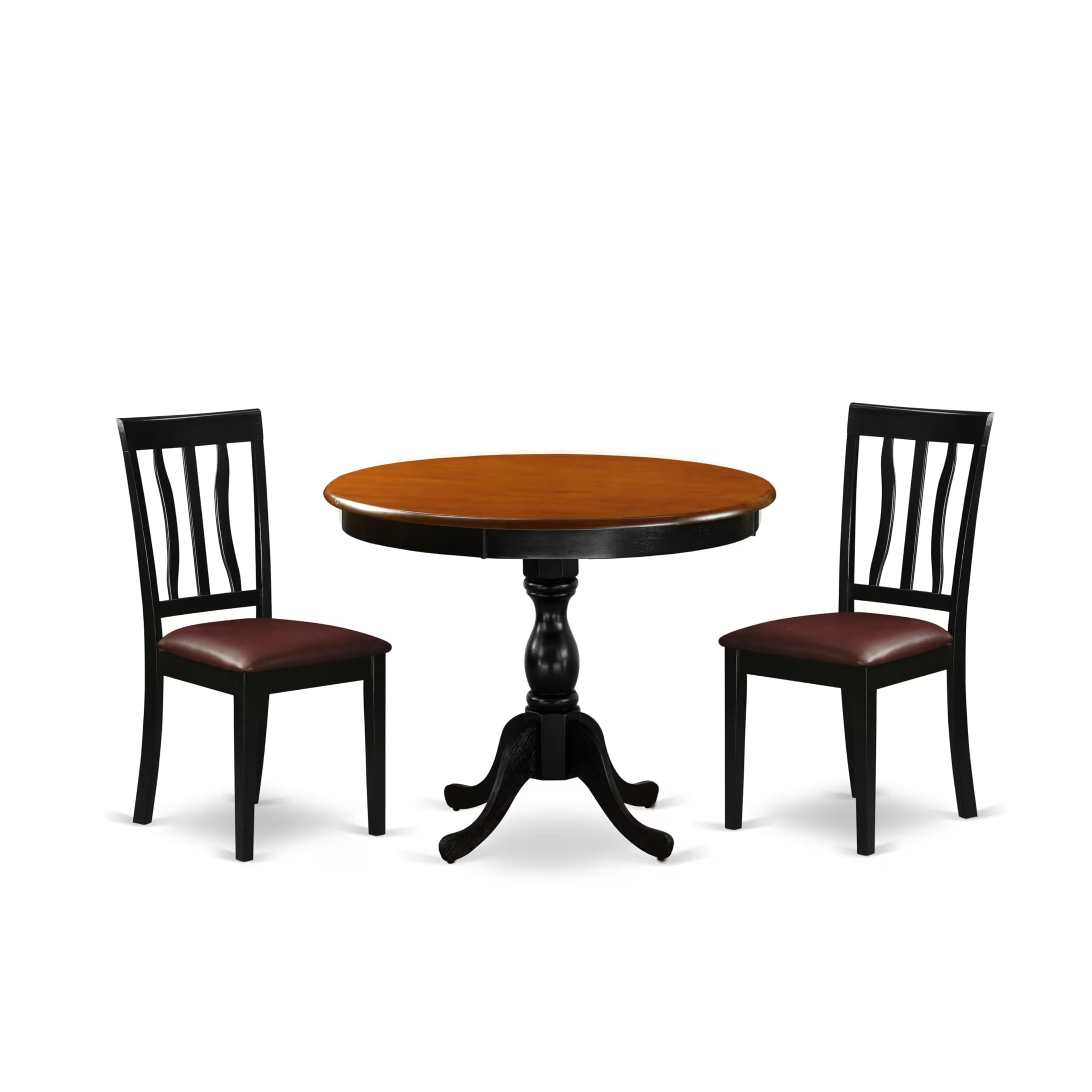 East West Furniture AMAN3-BCH-LC 3-Piece Dining Room Table Set Consists of a Modern Kitchen Table and 2 Faux Leather Kitchen Chairs with Slatted Back - Black Finish