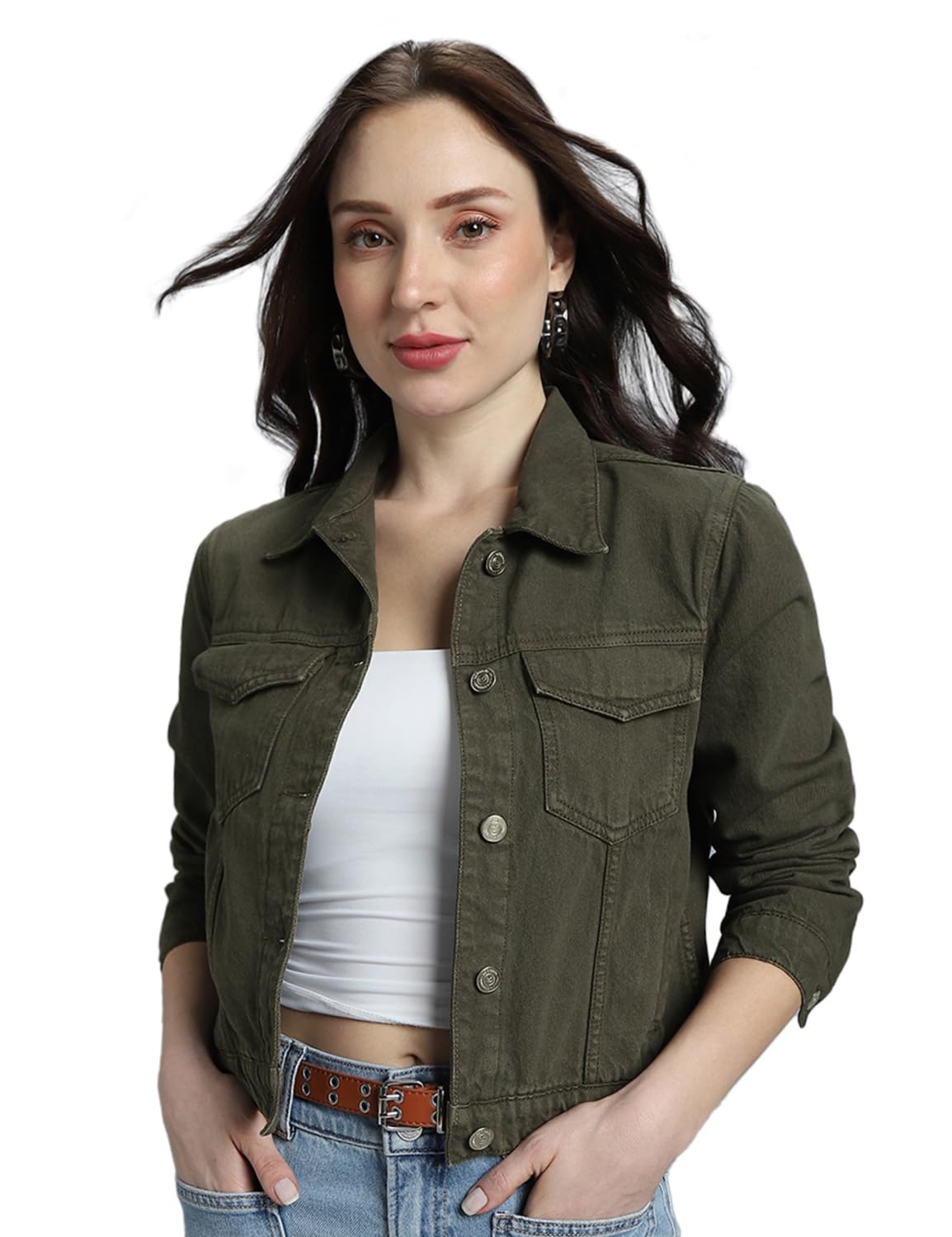 INKD Women's Overdyed Trucker Denim Jacket - Jacket for Women | 100% Cotton | Double Flap Pocket | Regular Fit | Full Sleeve Jacket